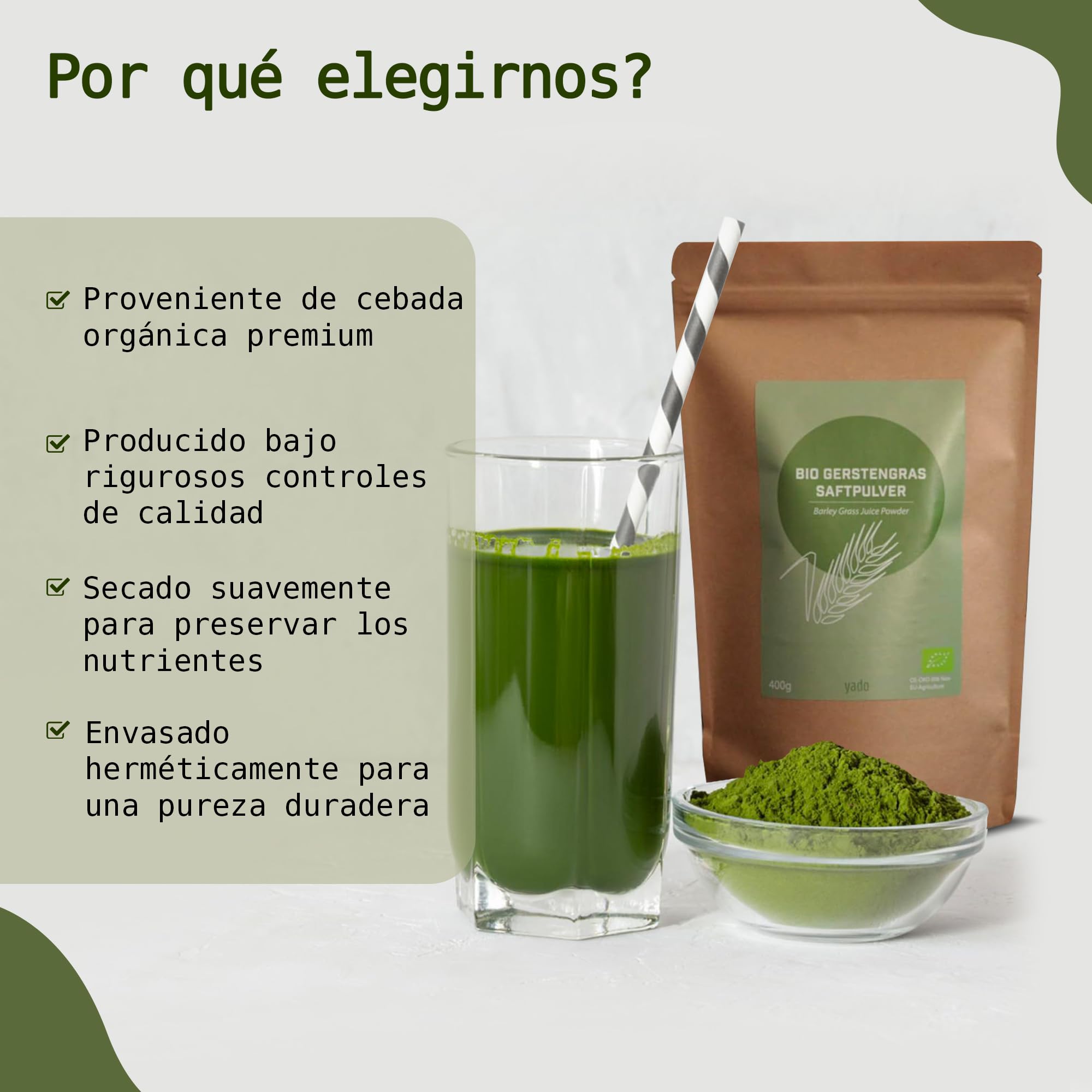 400 g de polvo de jugo de hierba de cebada ecológico | certificada | Barley Grass Juice Powder | 100% polvo de jugo de hierba de cebada | Greens (400 g)