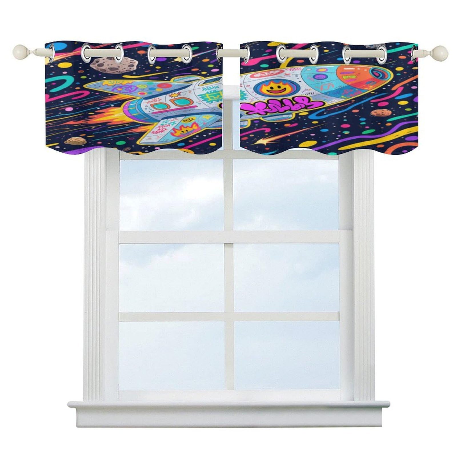 Fekiloot Style Graffiti Spaceship Short Curtains Valance Curtain