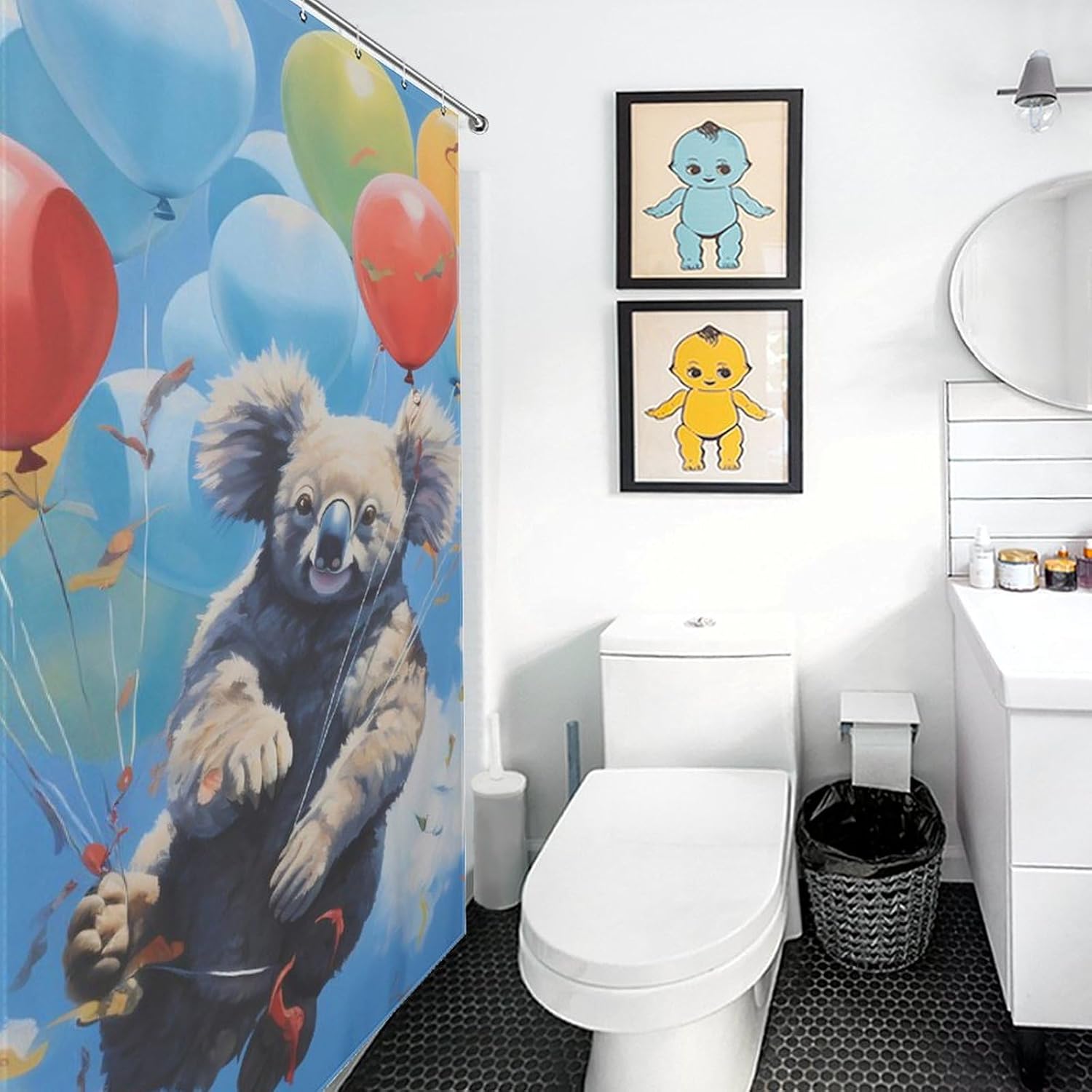 Koalas Balloons in Sky Funny Shower Curtains Washable Bath Curtain Liner with Hooks for Bathroom Bath Tubs