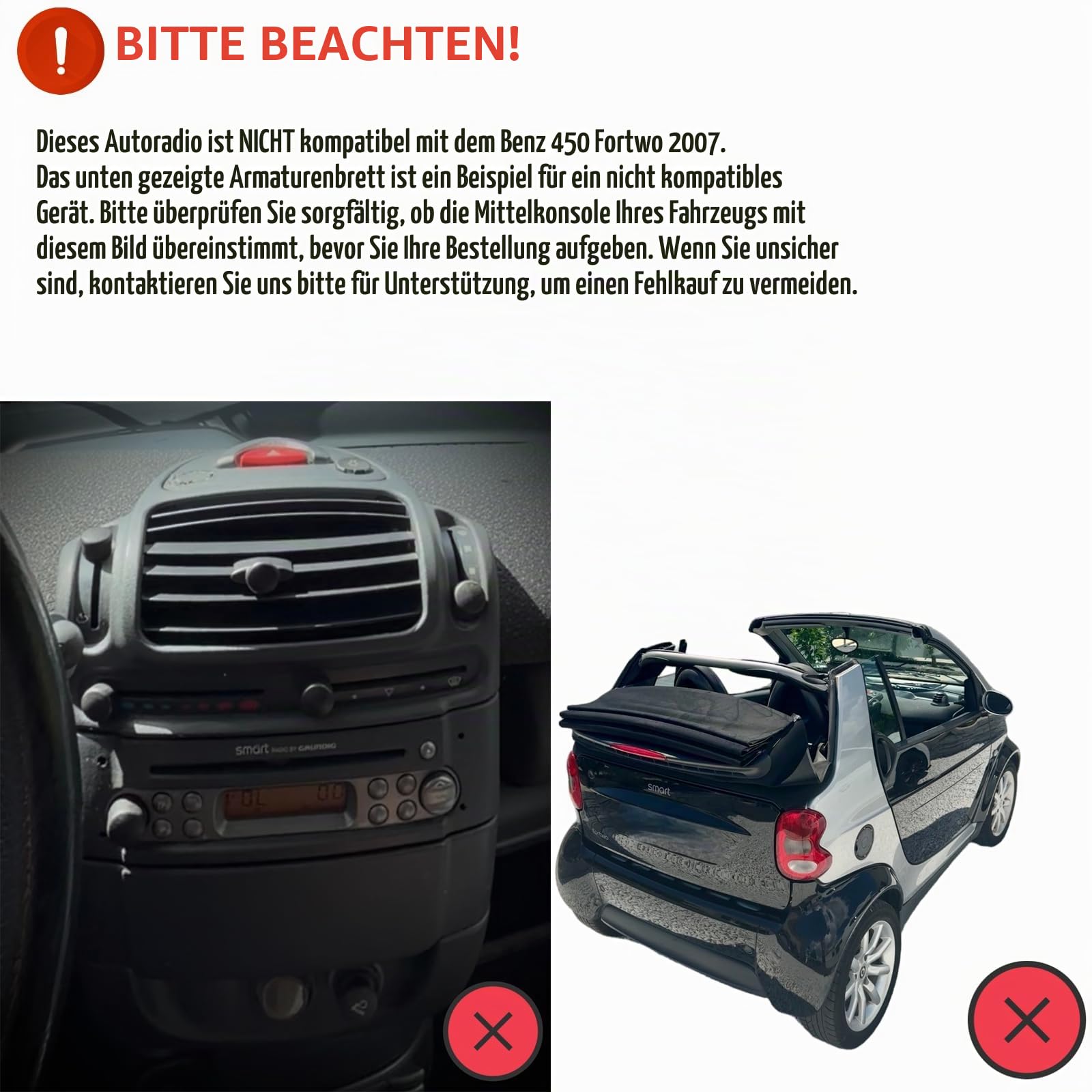 SIXWIN 8 Core 6+128G Android 15 Autoradio für Mercedes Benz Smart Fortwo 2005-2010 mit Carplay/Android Auto/DSP,9'' Touchscreen Radio mit WiFi/GPS/Bluetooth/FM/RDS/32EQ/Lenkradsteuerung+Rückfahrkamera
