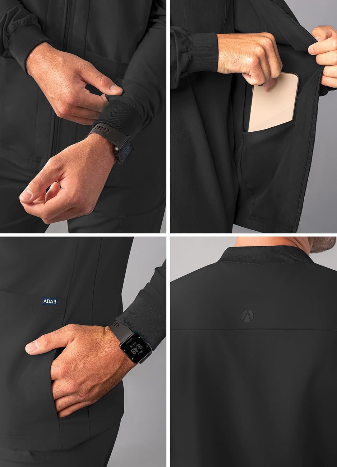 Adar Addition Scrubs for Men - Zippered Bomber Scrub Jacket