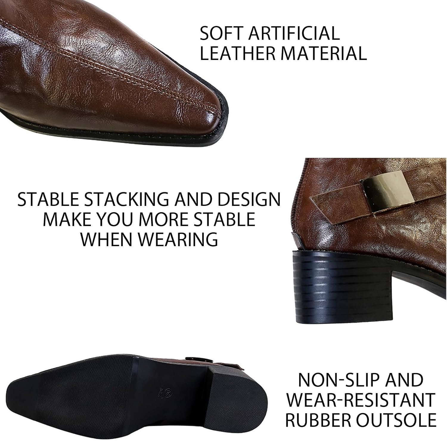 Women'S Faux Leather Chunky Heel Pointed Toe Retro Ankle Boots With Zipper Fashionable Metal Buckle Decoration Non-Slip Formal Short Boots For Party, Evening Party, Date