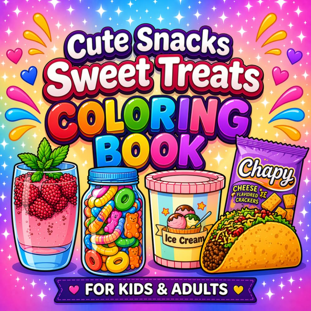Cute Snacks Sweet Treats Coloring Book for Kids and Adults: Fun Food, Desserts, Drinks & Junk Food Designs for Relaxation and Creativity