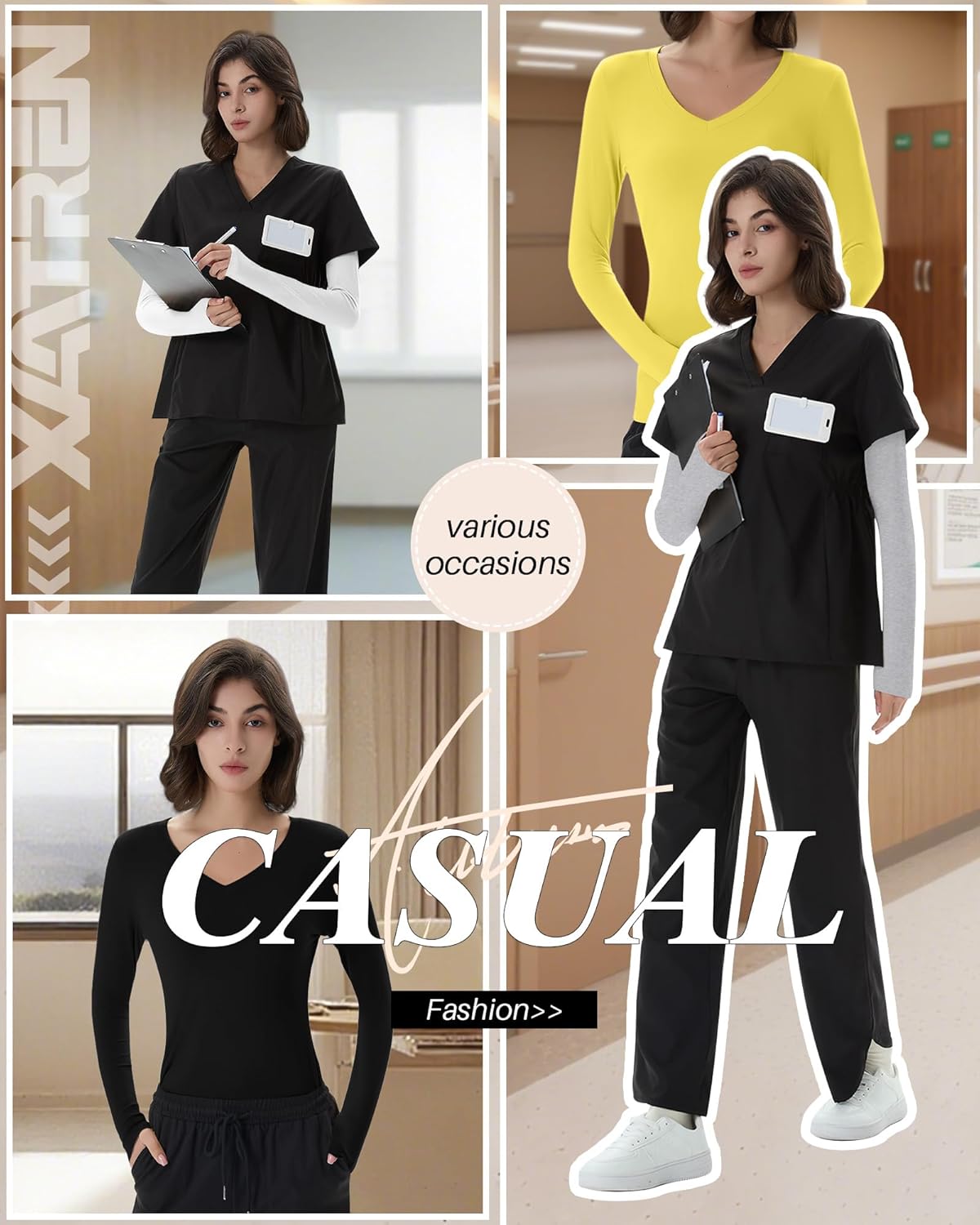 4 Pack Women's Under Scrubs Long Sleeve V Neck Shirts Slim Fit Stretchy Undershirt Basic Casual Tops for Nurse - Image 6