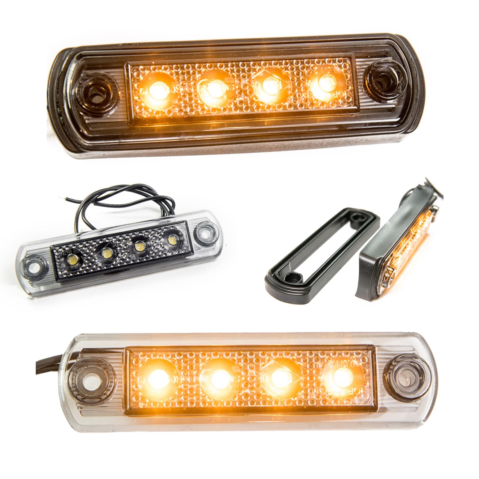 Feu de gabarit Slim, feu de Position Slim, Dark Graphite, Set économique éclairage Contour Orange 12/24V Mince 2 pièces pour Voiture, Bus, Camion, remorque, Caravane, Quad