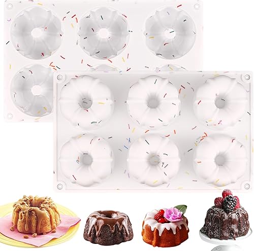 HUAKENER 2 piezas de mini molde estriado para tartas, molde de silicona antiadherente para hornear cupcakes, donas, magdalenas, pan de maíz,
