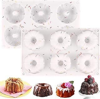 HUAKENER 2 Pcs Mini Bundt Cake Pan, 6-Cavity Fluted Tube Cake Pan, Non-stick Silicone Baking Mold for Cupcakes, Donuts, Mu...
