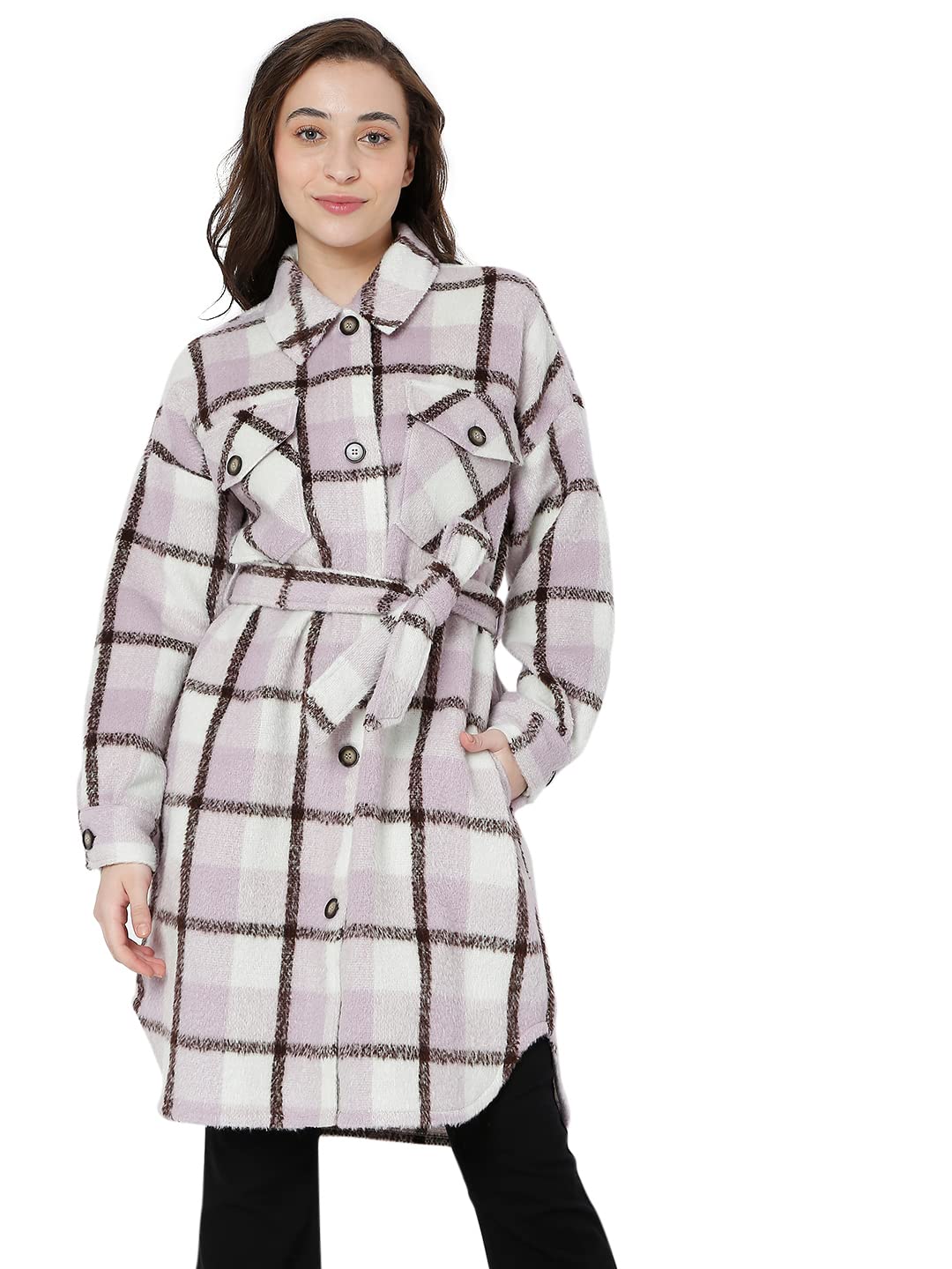 Women's Polyester Knee Length A-Line Coat-image-29