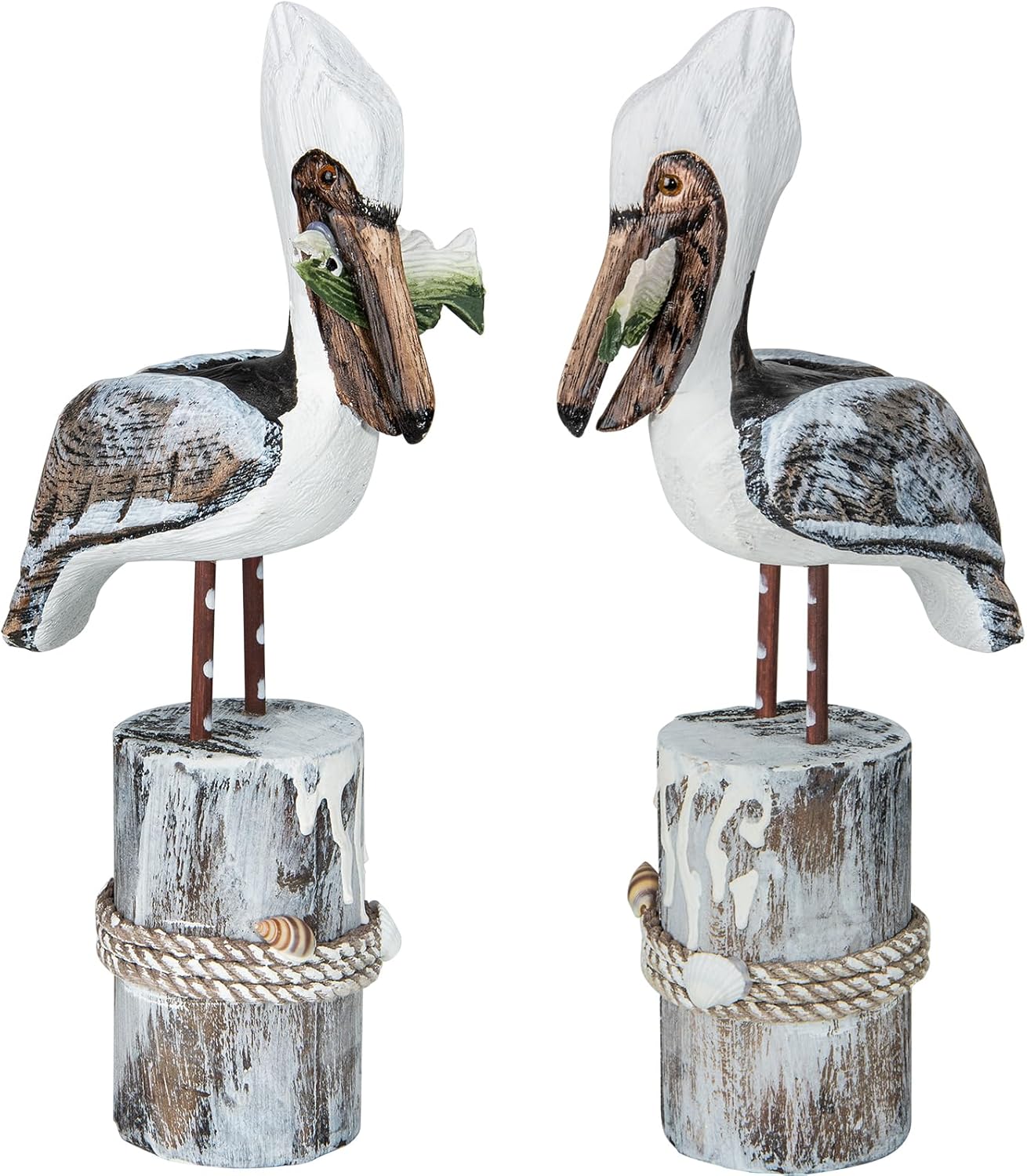 2 Pack Sea Bird Figurines Home Decor, Pelicans Decor Wooden Carving Art for Nautical Coastal Beach Garden Room Office Decoration (2,Yellow), FGH2P