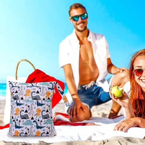 Miniatura 7 de 3 bolsas de tela para pañales húmedos y secos, impermeables, reutilizables, con dos bolsillos con cremallera, para viajes, playa, piscina,
