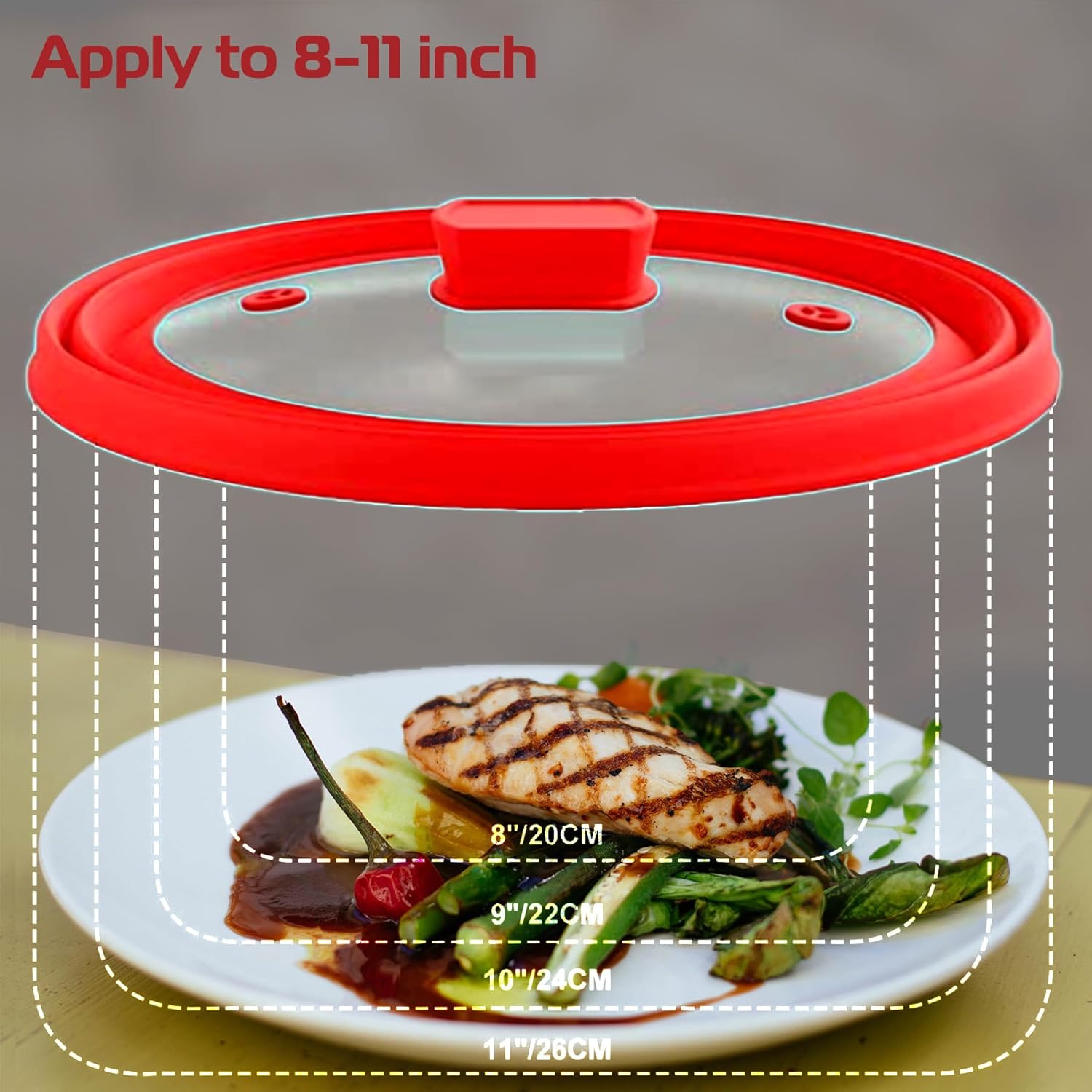 Microwave Splatter Cover Glass Cover Splatter Guard Lid with Collapsible Silicone for Food Pot Cover Plate Cover