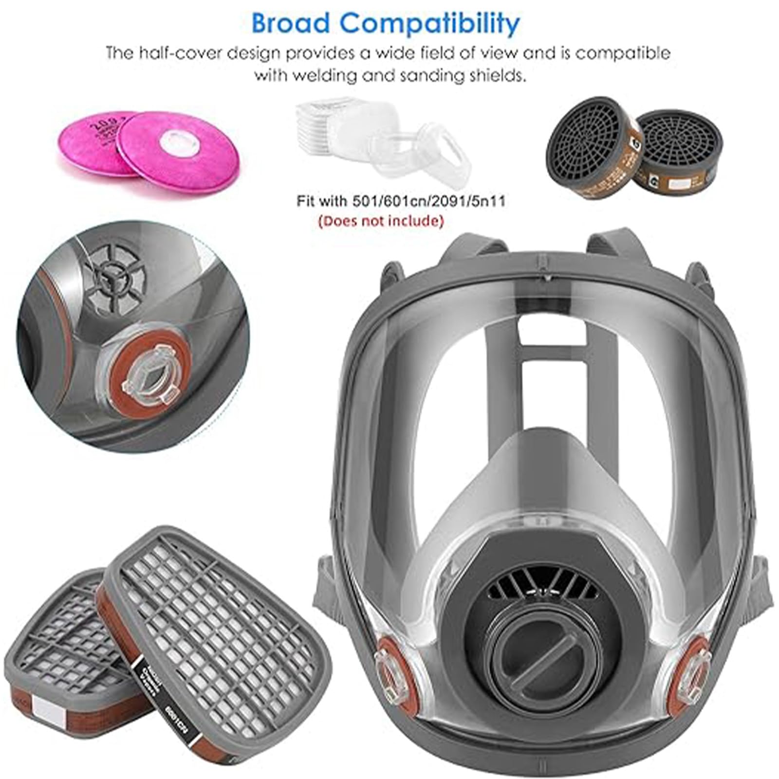 Masque de volume réutilisable avec filtre pour la protection contre les vapeurs et les particules Masque à gaz anti-poussière pour peintures, vernis, travaux de menuiserie, agriculture