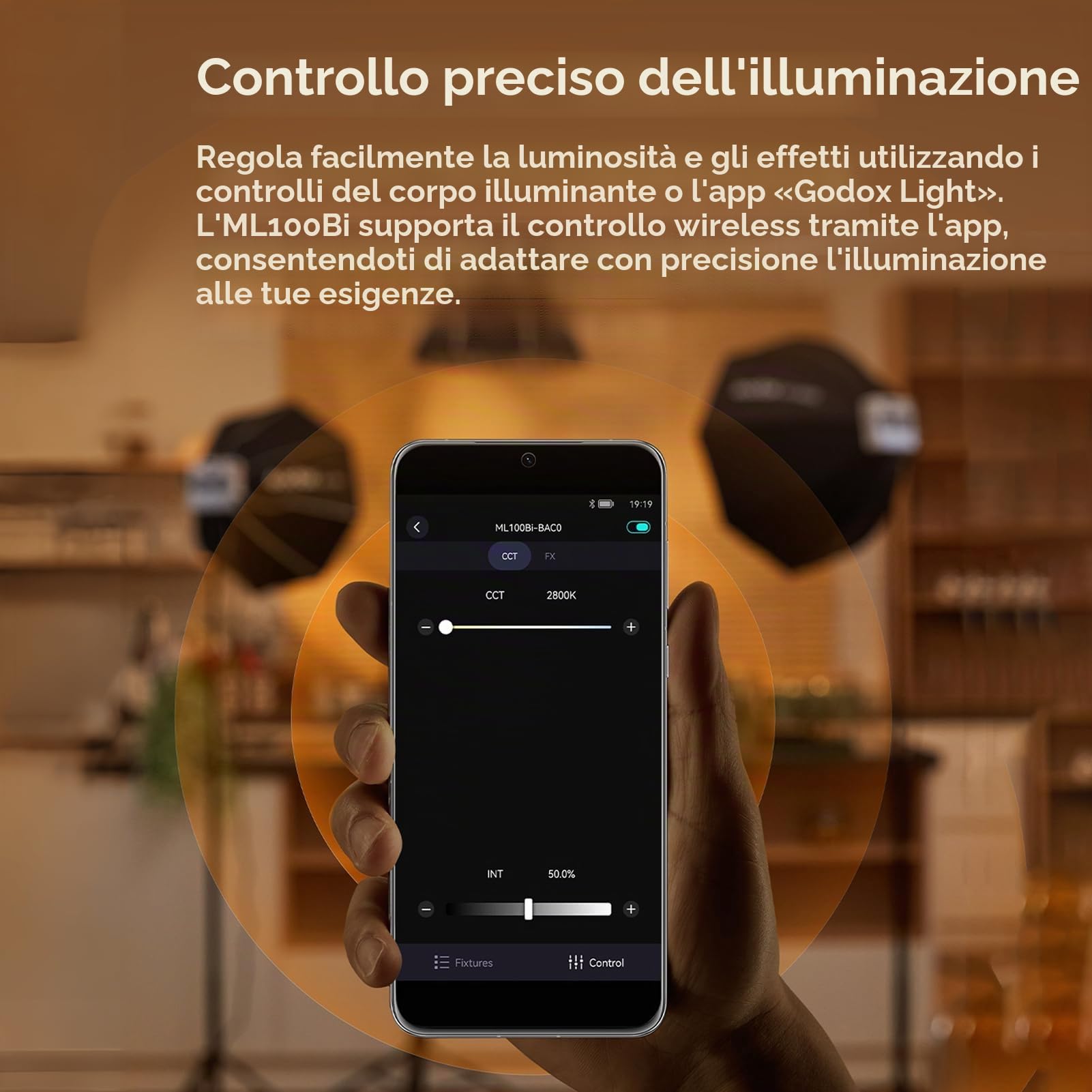 Godox ML100Bi Kit1 Luce video LED tascabile 120W Luce di riempimento bicolore per fotografia 2800K-6500K CRI97+ TLCI98+ Controllo APP 11 Effetti di luce Supporto Godox