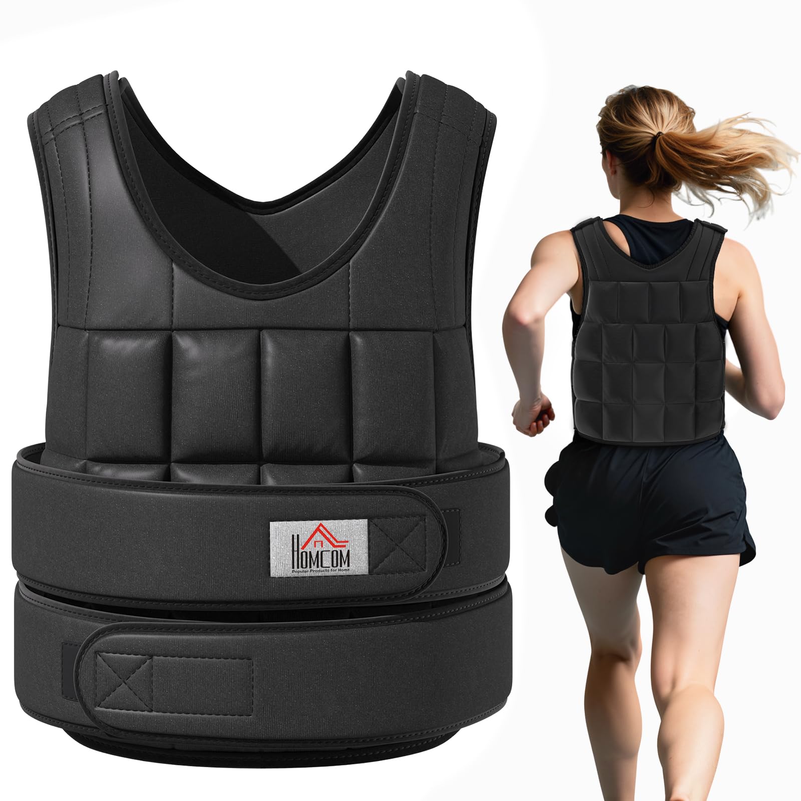 HOMCOM Adjustable Weight Vest - 20kg - Black - Fitness Workout Padding