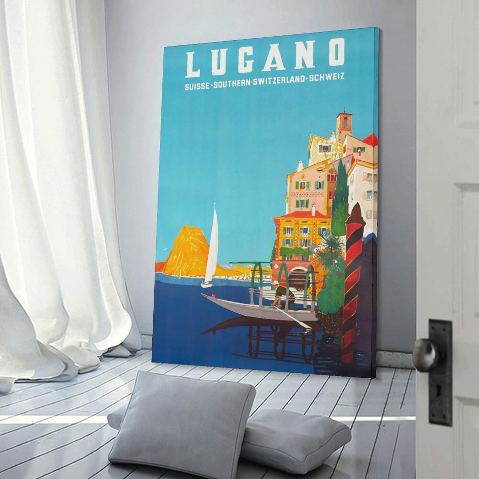 Junmoney Canvas Wall Decor Lugano Travel, 16x24inch(40x60cm), for Gallery Wall Layouts in Home Or Office, Home Wall Art for Statement Displays