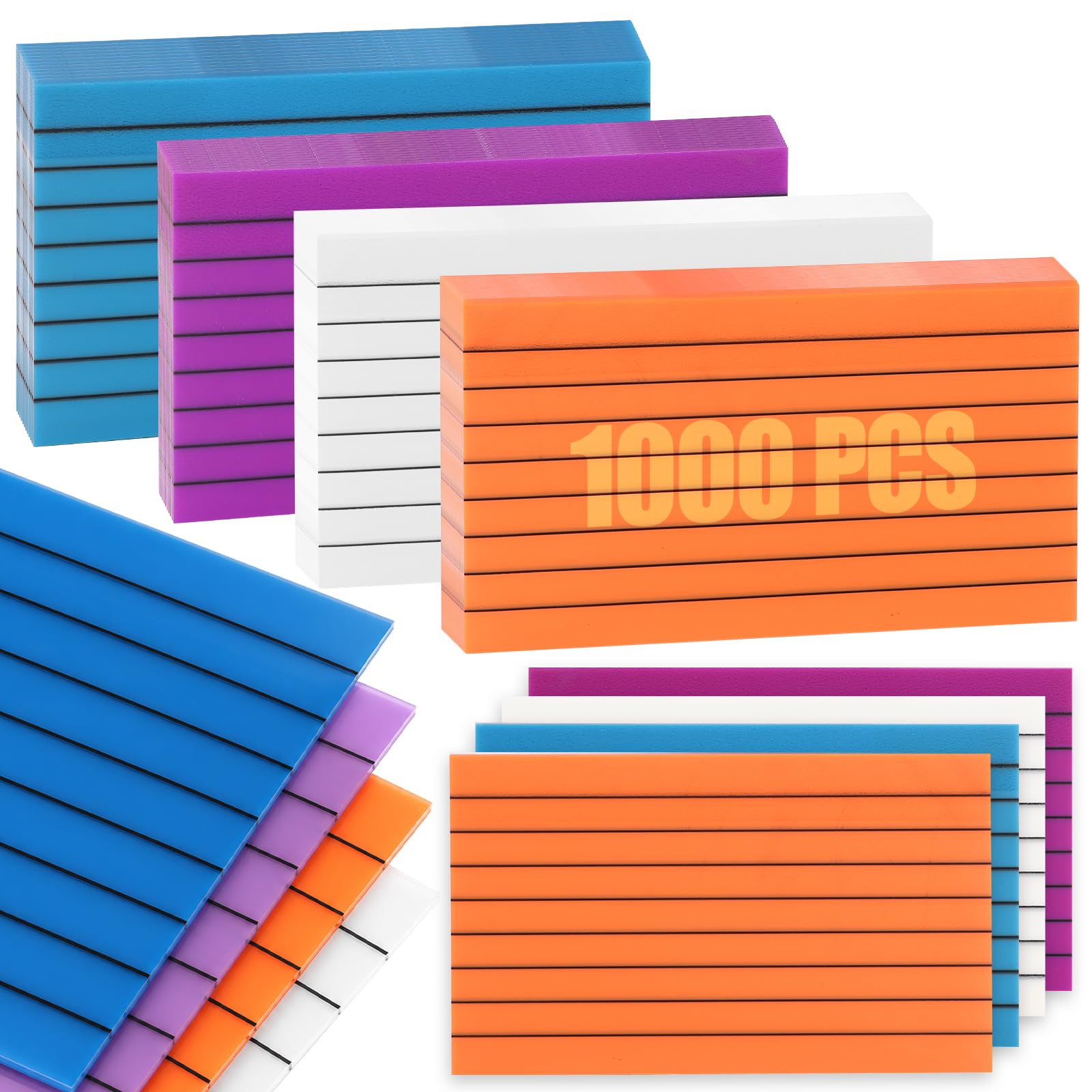 Aramanara 1000 Pcs 3 x 5 in Revision Flashcards, Colour Ruled Index Cards, Blank Index Cards, 12.7 x 7.5 cm Lined Flashcards for Office, Study Record