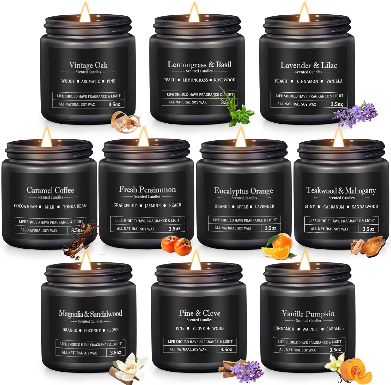 Manly Scented Candles for Men, 10 Pack Soy Candles for Home Scented, Aromatherapy Candle Set, Up to 250H Burning, Masculine Mens Candle Gift Set for Father Boyfriend Him Birthday Valentine's Day Gifts
