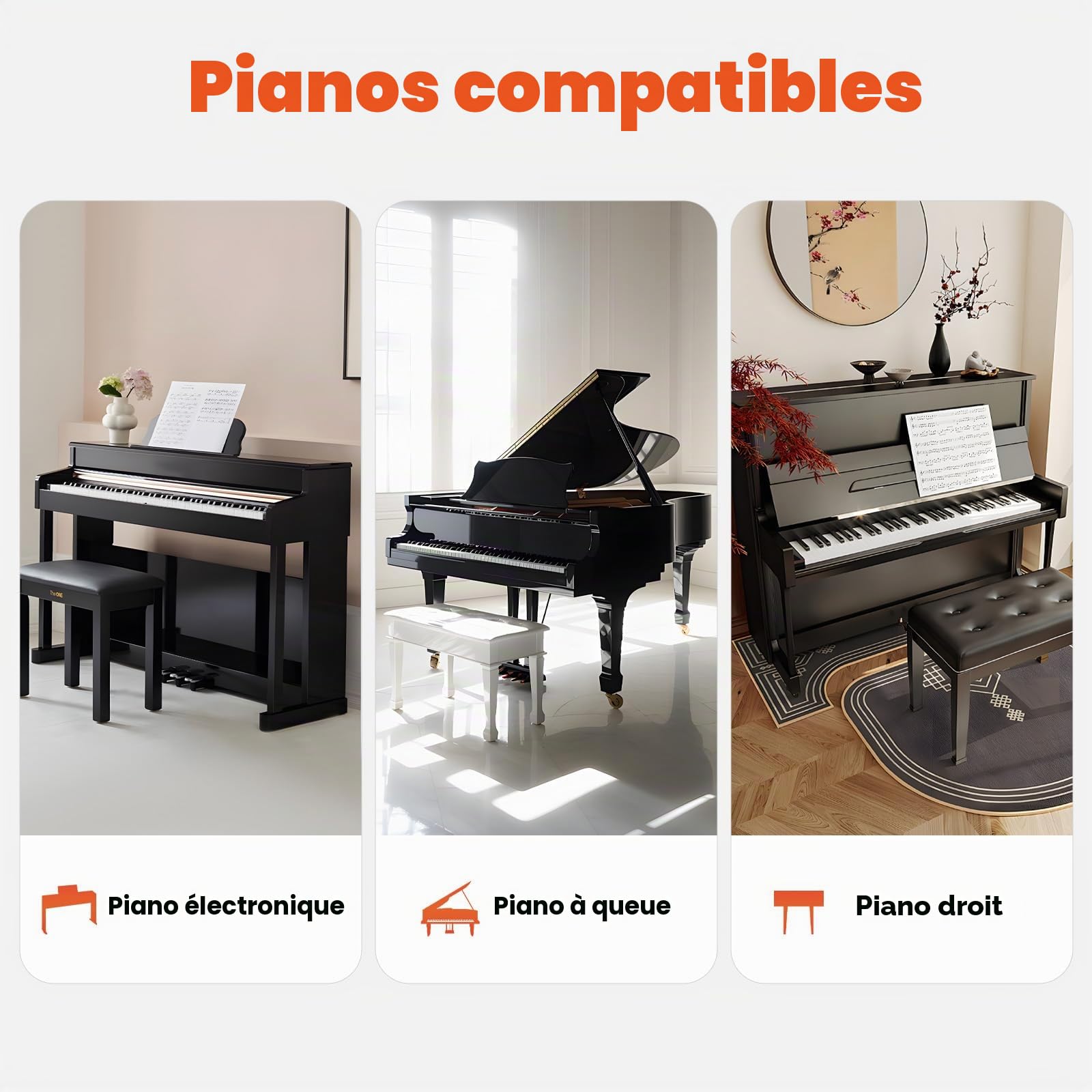 Rallonge de pédale pour enfant avec triple pédale, rehausseur de pédale de piano réglable en hauteur pour enfants de 4 à 12 ans, noir