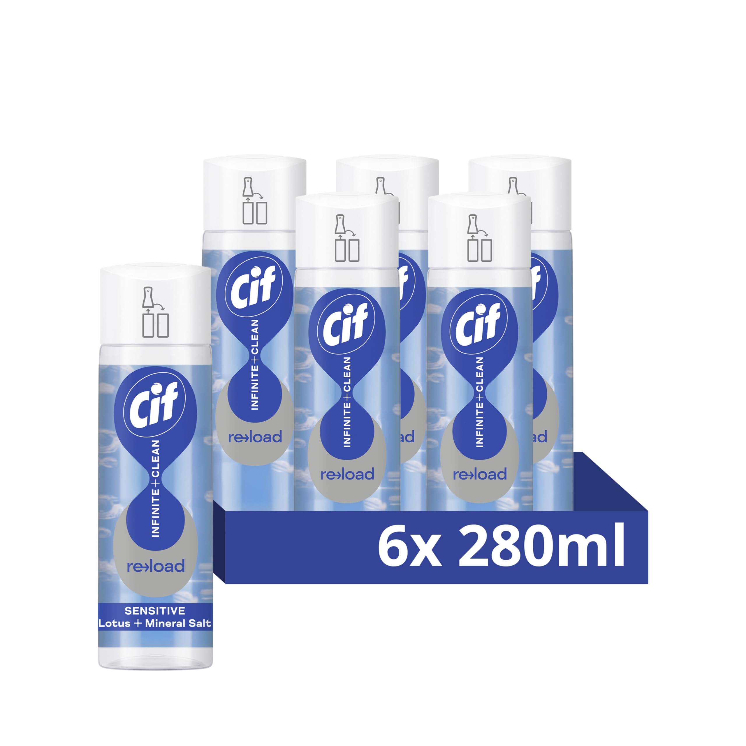 Cif Infinite Clean Sensitive Lotus & Mineral Salt with probiotics technology All in One Cleaner Reload for a long-lasting clean* 280 ml - Case pack of 6