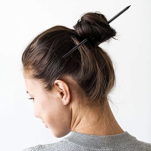 Miniatura 5 de Chuangdi 40 unidades de palillos de madera negra para el cabello, palillos vintage, lápiz chino, horquillas largas para peinados, accesorios