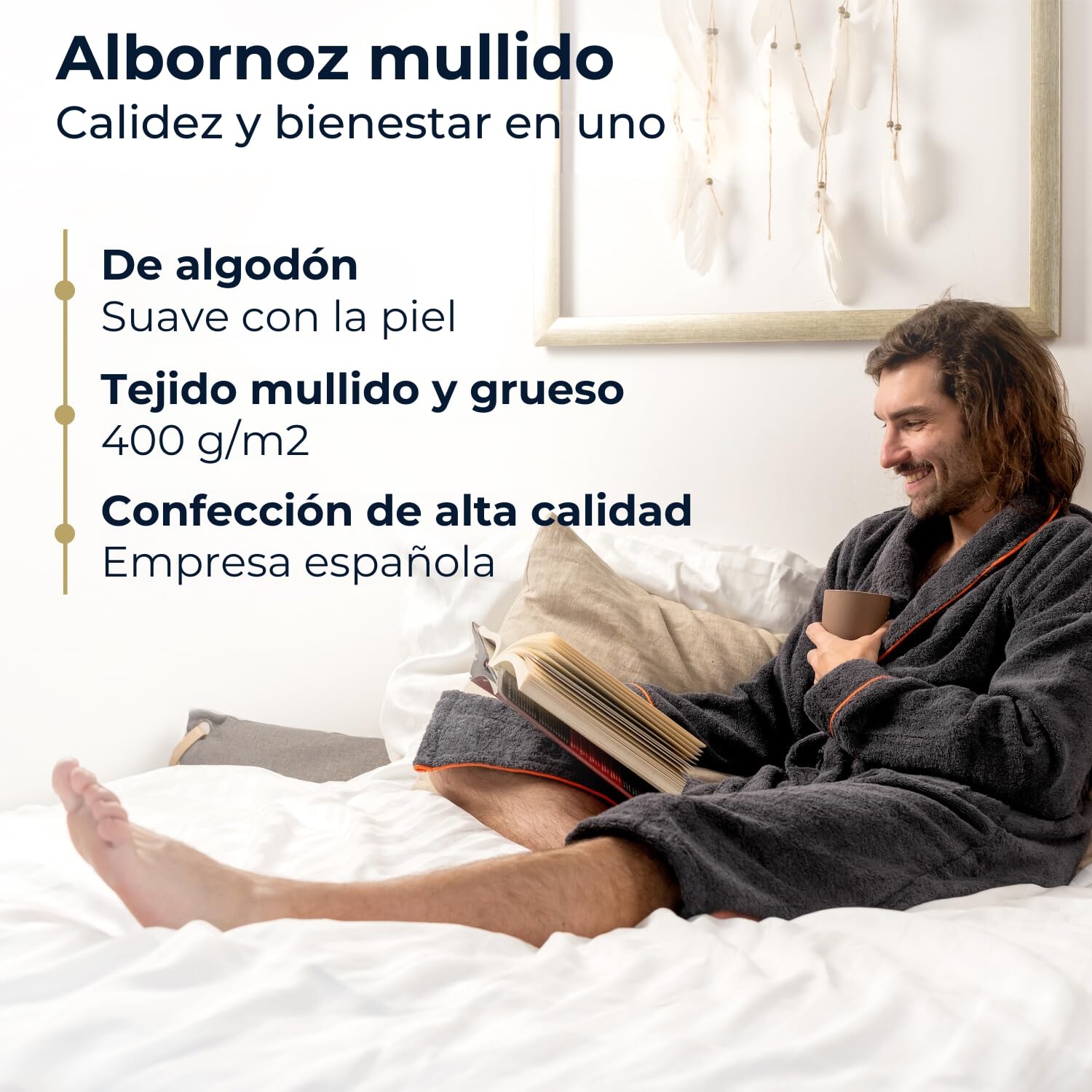 Albornoz de Baño para hombre de Algodón 430 gsm - S/M/L/XL/XXL - Alta Absorción y Certificado OEKO TEX
