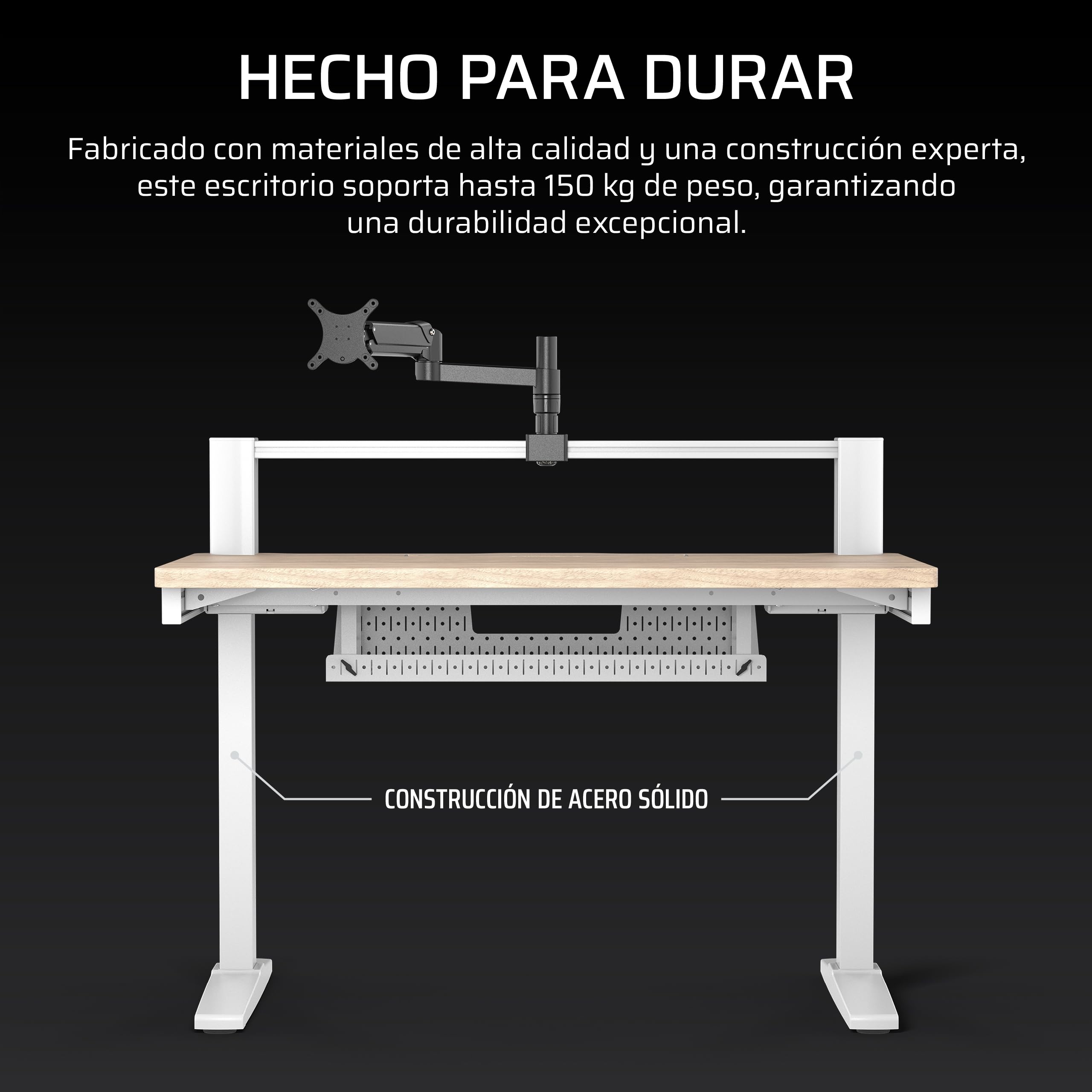 Corsair Platform:4 – 120 cm x 76 cm, Altura Fija, Escritorio de Pie para Juegos de Oficina, Cables Escritorio, Alimentación USB, Brazo para Monitor Incluido – Tinte Pino Blanco