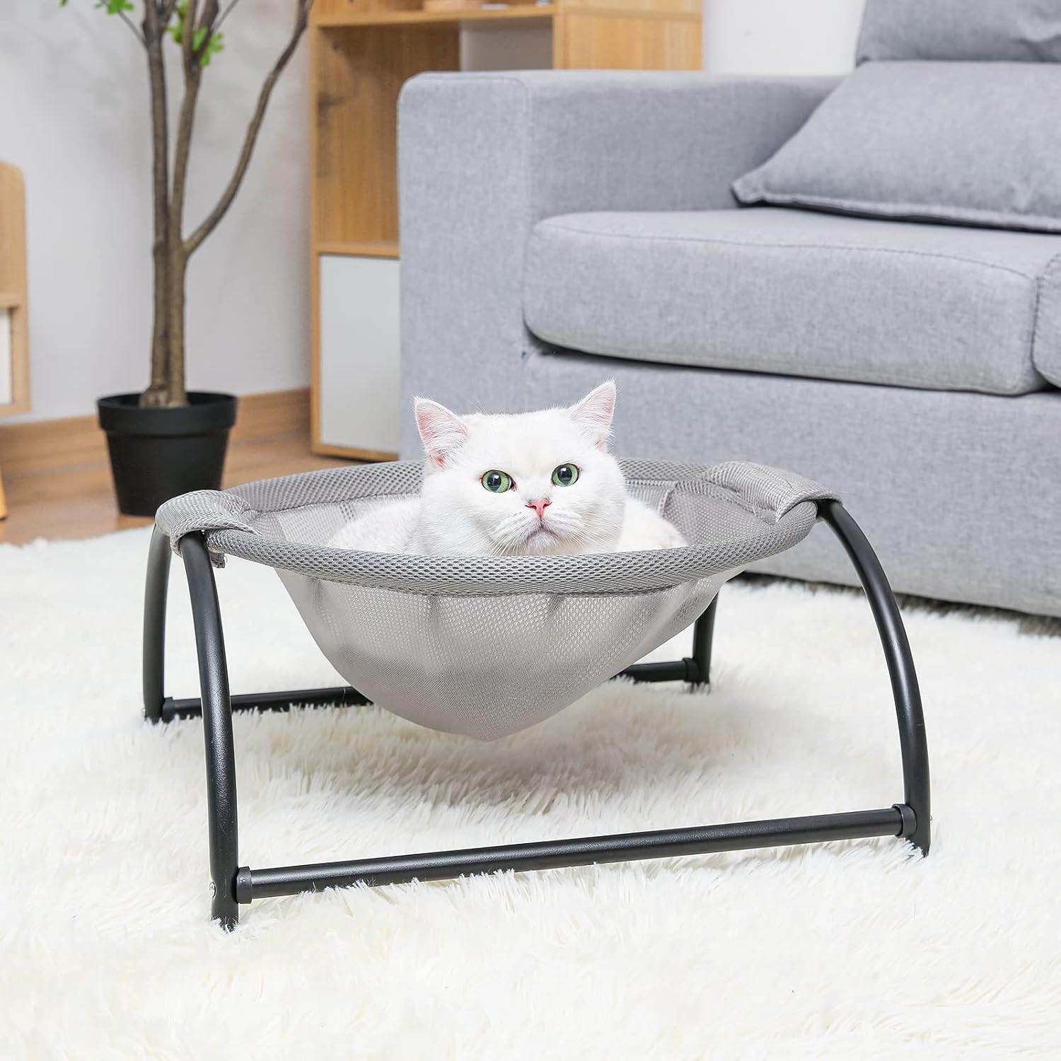 NOYAL Cat Hammock Bed, Elevated Pet Bed Breathable Hanging Nest with Detachable Cover and Heavy Duty Iron Frames Cat Cooling Cot for Kitty & Puppy Indoor and Outdoor Cat Hammock (Gray)