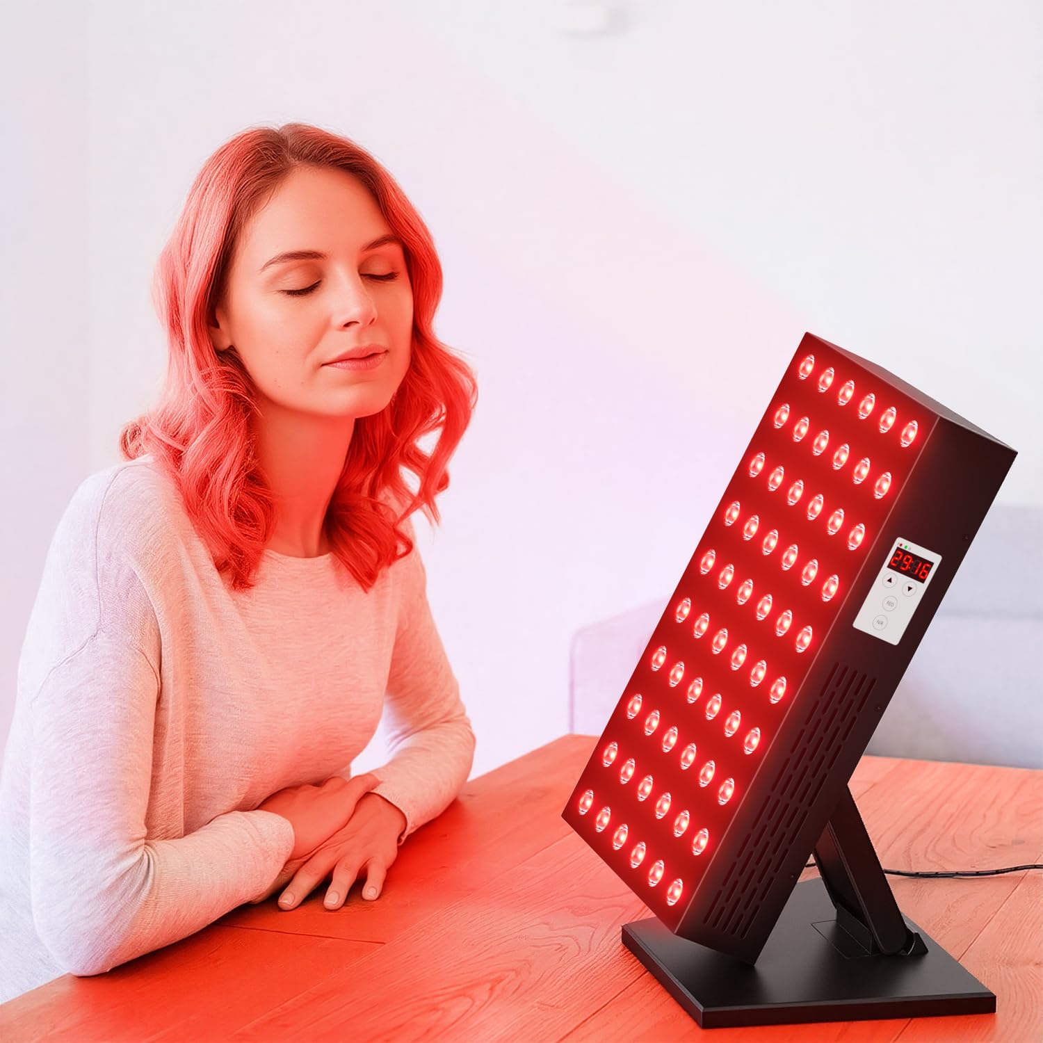 Lámpara de luz roja de 300W, panel de infrarrojos de 660 nm y 850 nm, ajuste de temporizador de 6 niveles, soporte ajustable, promueve la regeneración profunda de la piel y la circulación sanguínea