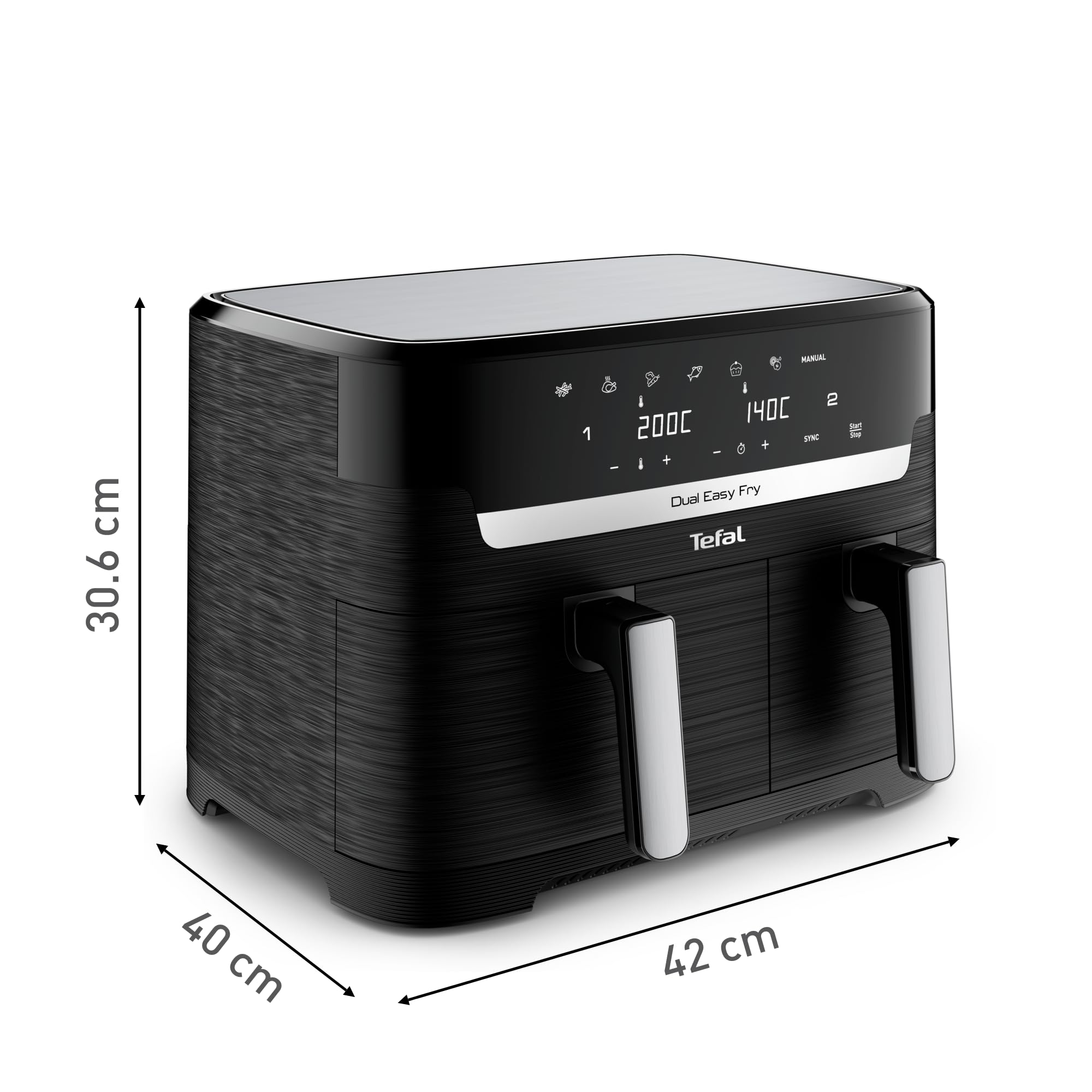 Tefal Dual Easy Fry EY9018 - Freidora de aire caliente de doble cámara (5,2/3,1 L, dos cajones independientes, 7 programas automáticos, ahorro de energía), color negro