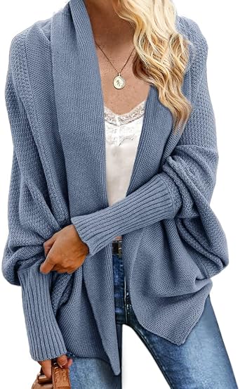 Imily Bela Womens Kimono Batwing Cable Knitted Slouchy Oversized Wrap Cardigan Sweater