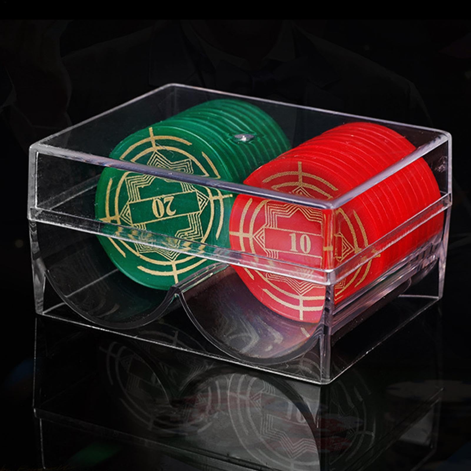 Poker-Chip-Rack – transparente Chips-Box aus Acryl | Kartenetui aus Acryl mit 2 Fächern | Pokerchips-Tablett aus Acryl | Der durchsichtige Pokerchip-Träger aus Acryl bietet Platz für 40 Chips in Stand