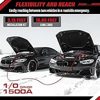 Vista 4 de Cables de puente resistentes, calibre 1/0, 1500 amperios, 20 pies, cables de batería de refuerzo con kit de instalación permanente y enchufe