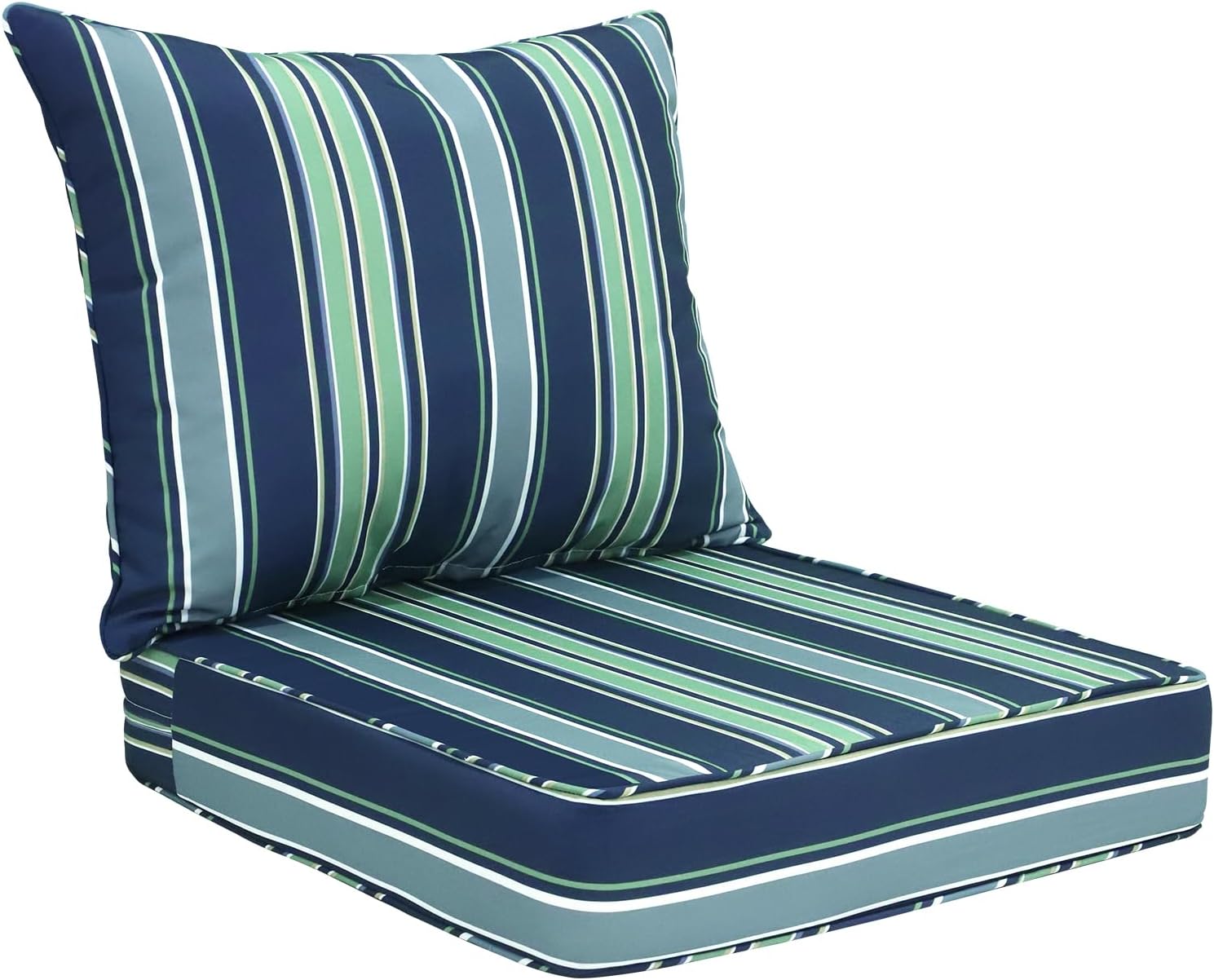 COOS BAY Deep Seat Patio Chair Cushions, 2 Piece Set, Water Resistant Outdoor Cushions with Ties, 24x24x5 in for Chairs, Benches, Set of 1, Seabrook Stripe