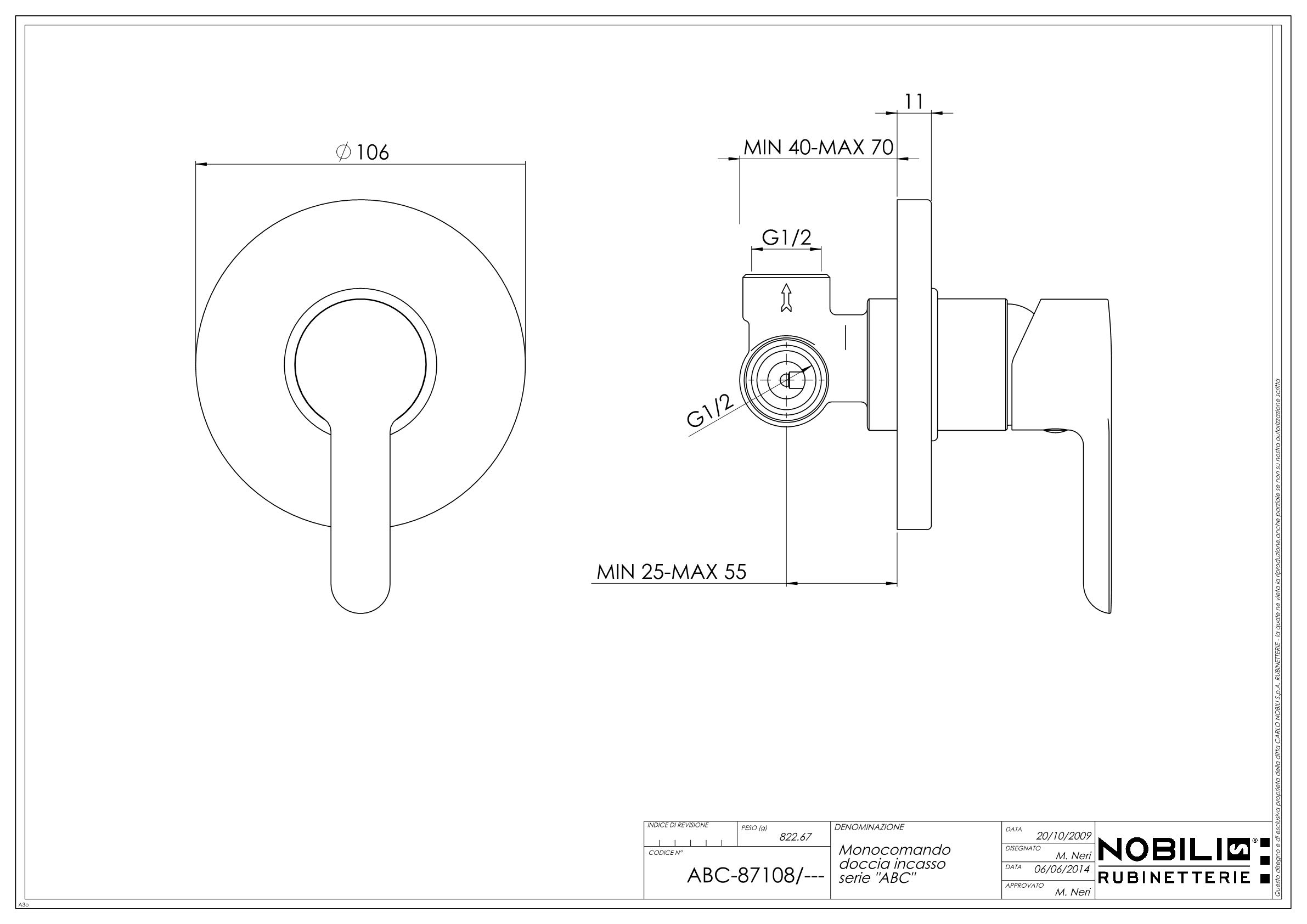 Nobili Rubinetterie AB87108CR ABC Miscelatore Monocomando per Doccia ad Incasso, Cromo