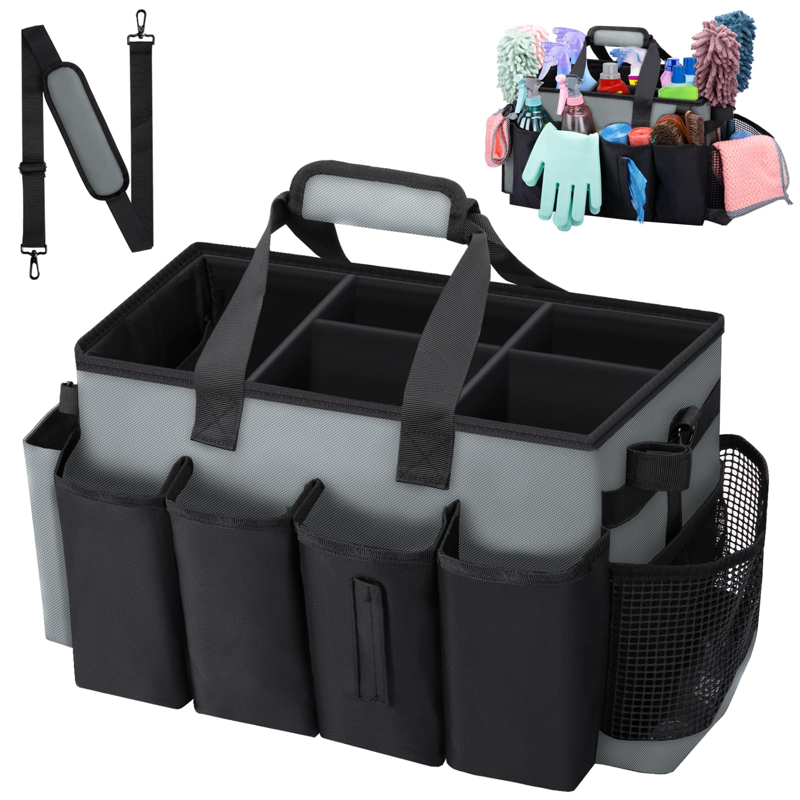 Wearable Large Cleaning Caddy Bag for Housekeeper Clean Supply Organizer with Adjustable Shoulder Waist Handle Straps Detailing Bag