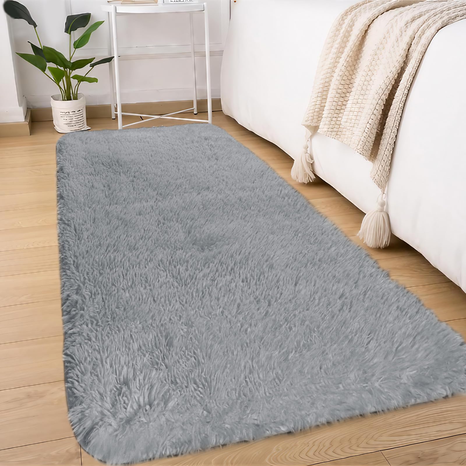 Sour Lemon Rugs Living Room 60x220cm, Grey Runner rug for Bedroom, Washable Anti Slip Fluffy Rug Shaggy Soft Modern Floor Carpets Mat Beside Rugs for Kids Hallway Living Room