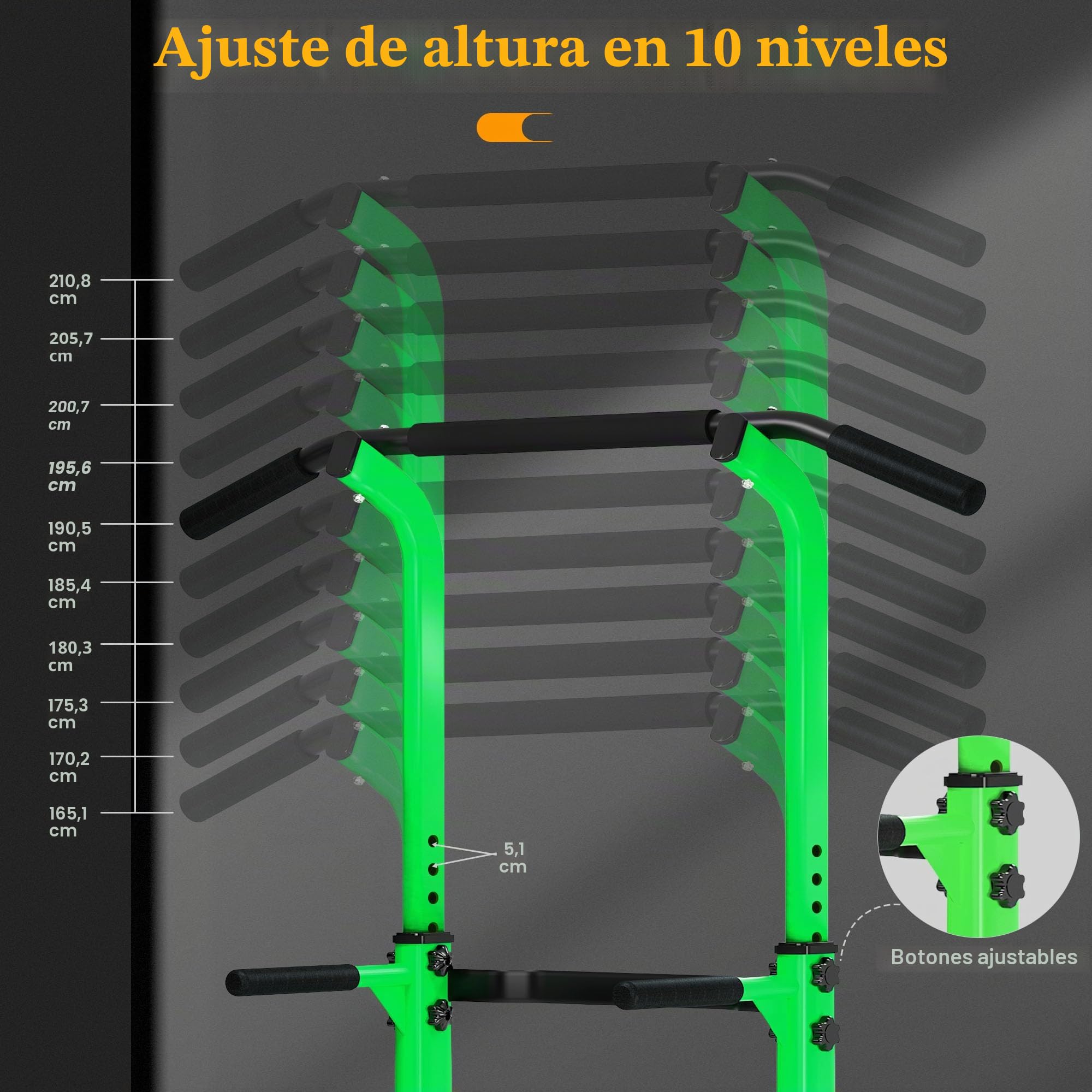 SogesPower Torre de Potencia, Power Tower, con Barra de Dominadas para Gimnasio en Casa, con Altura Ajustable, Equipo de Entrenamiento de Fuerza