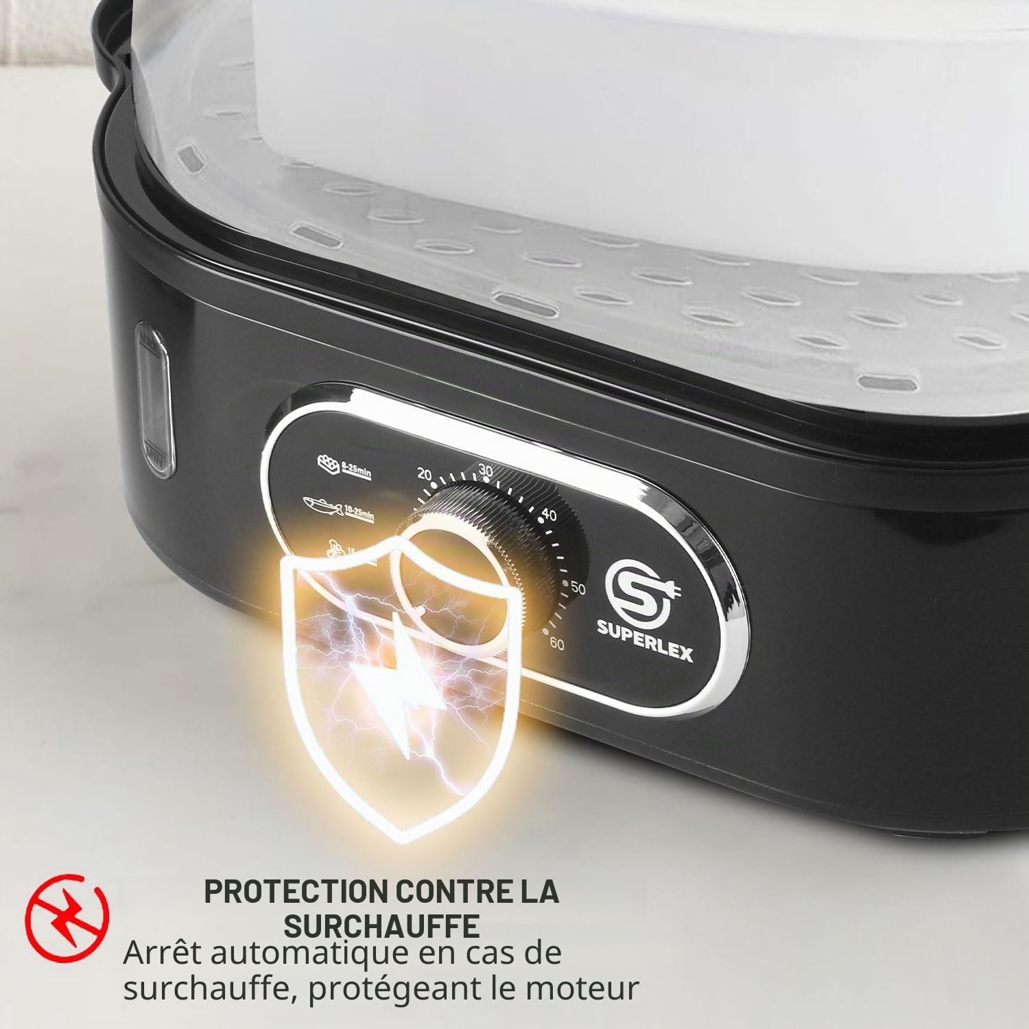 Cuiseur vapeur électrique à 3 niveaux, cuiseur à la vapeur pour légumes avec une capacité de 12 l, 3 bols de cuisson amovibles et couvercle, minuteur de 60 minutes, arrêt automatique, sans