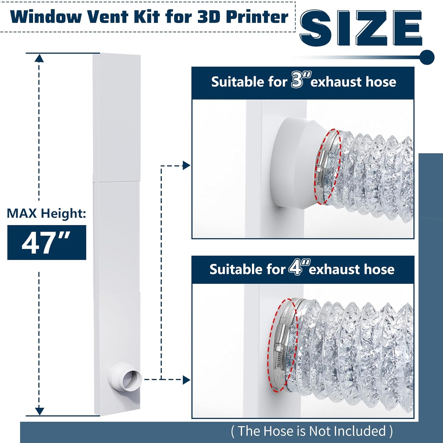 Window Vent Kit for 3" and 4" Vent Hose,Adjustable Window Vent Panels with Louvered Vent Cover,Switchable Hood for 3"/4" Exhaust Ventilation of Dryer,Laser Engraver & 3D Printer Enclosure