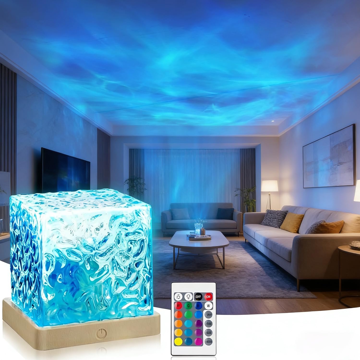 Ocean Wave Projector Light 16 Colors Changeable Lamp with Remote 3D Holographic Water Ripple Romantic Ambient Lighting for
