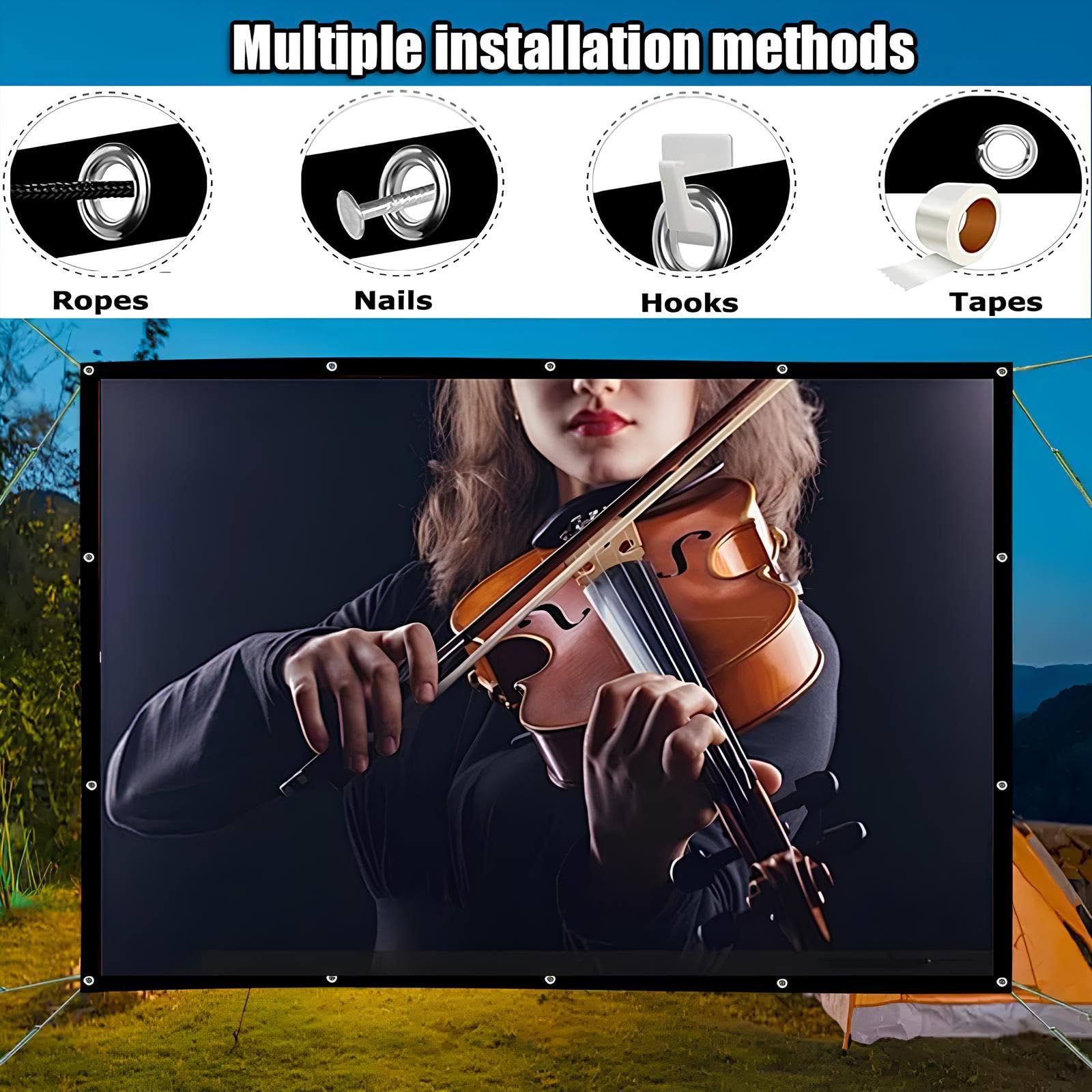 Telo Proiettore Esterno 60-200 Pollici, Schermo per Proiettore Portatile 16:9 4K Full HD, Anti Rughe Pieghevole, per Casa Ufficio Eventi All`Aperto Teatro(60inch(16:9))