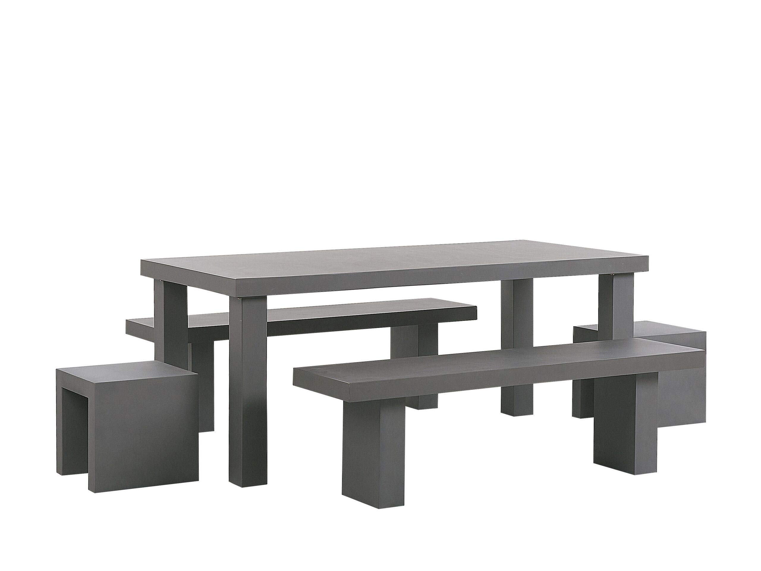 Outdoor Concrete Dining Set Table Benches Stools Steel