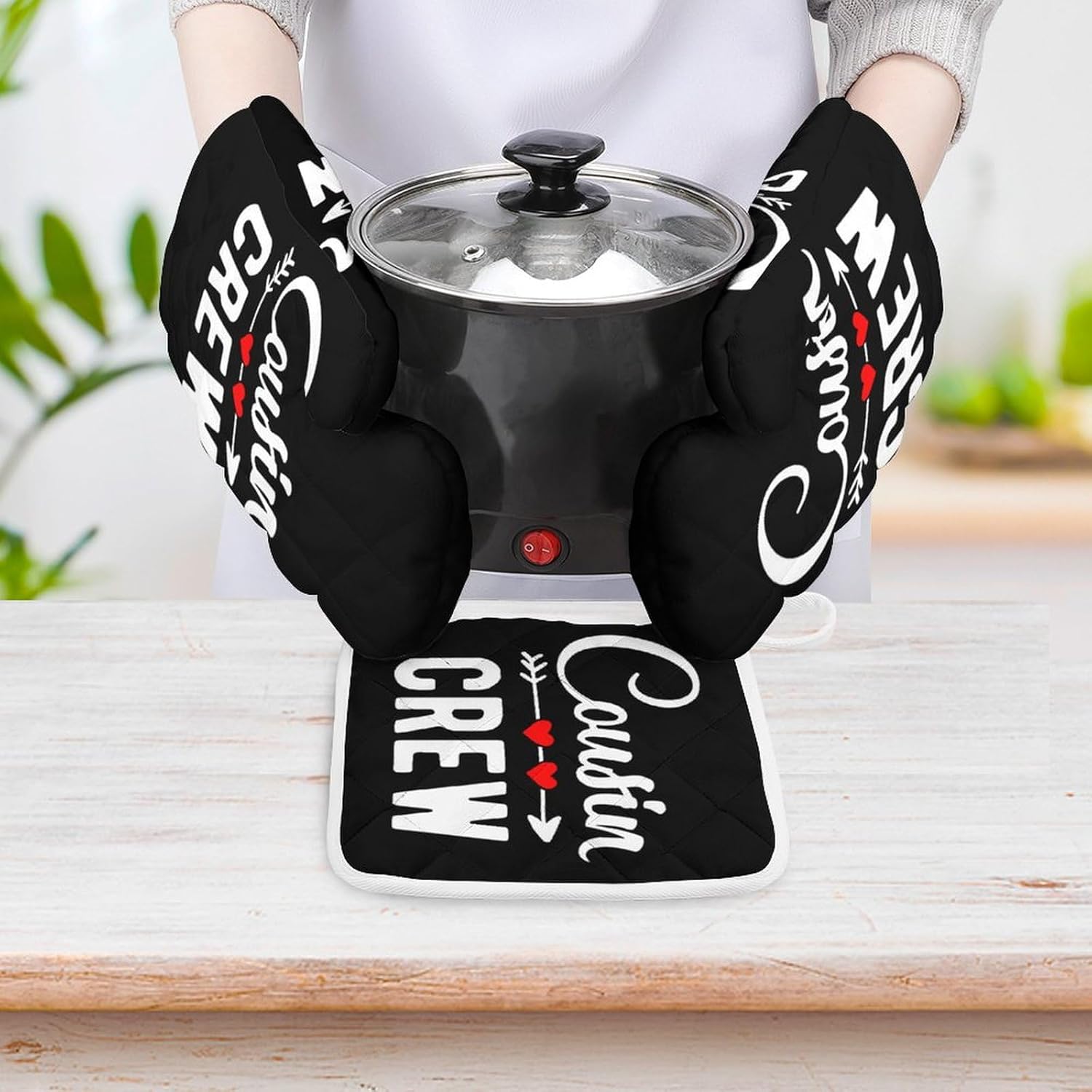 Cousin Crew Fall in Love Print Oven Mitts and Pot Holders 3 Piece Sets Heat Resistant Gloves Hot Pads Potholders for Kitchen Baking Cooking