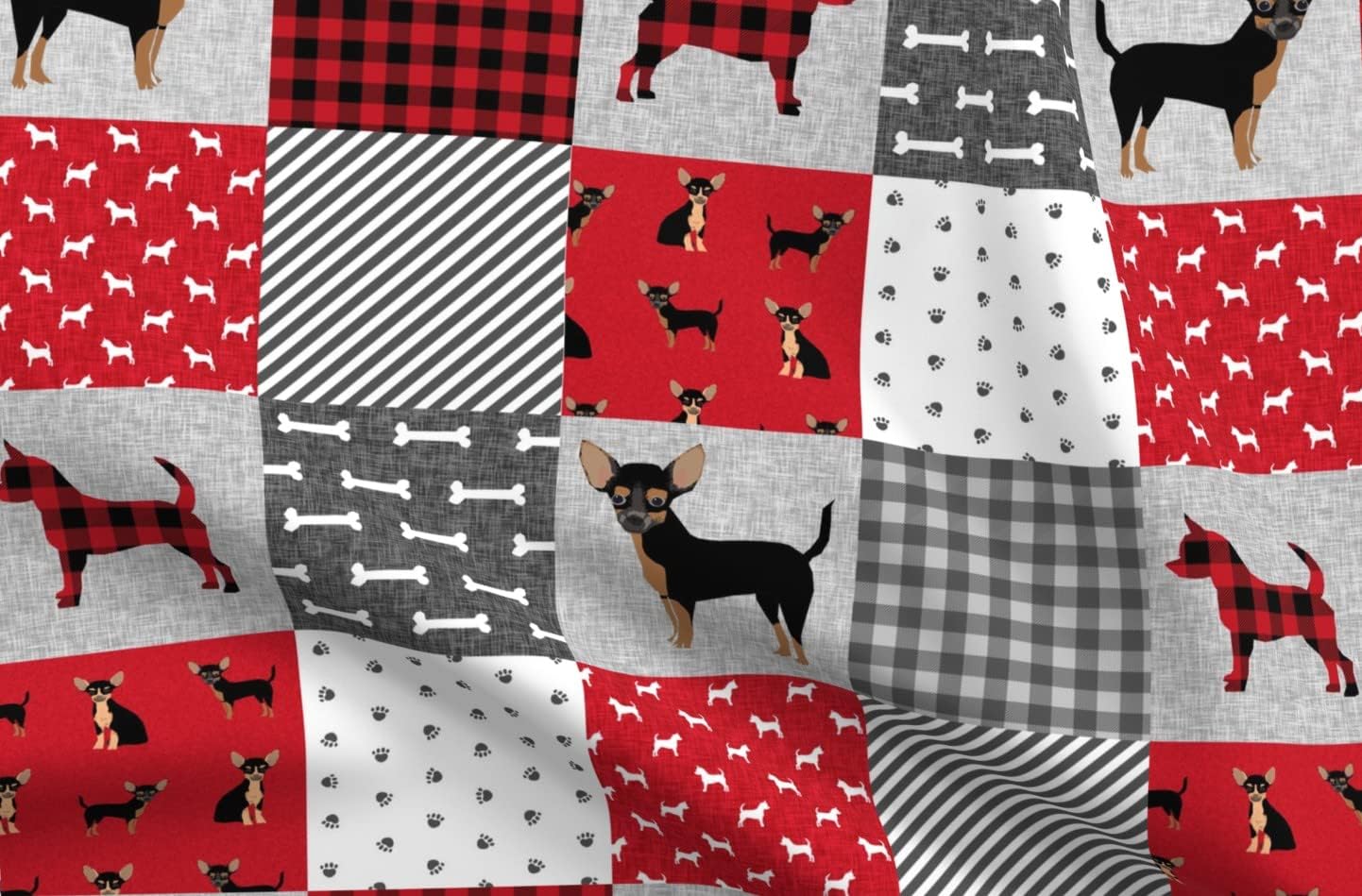Spoonflower Fabric - Chihuahua Black Tan Pet Quilt Cheater Dogs Chihuahuas Panel Portrait Printed on Minky Fabric by The Yard - Sewing Baby Blankets Quilt Backing Plush