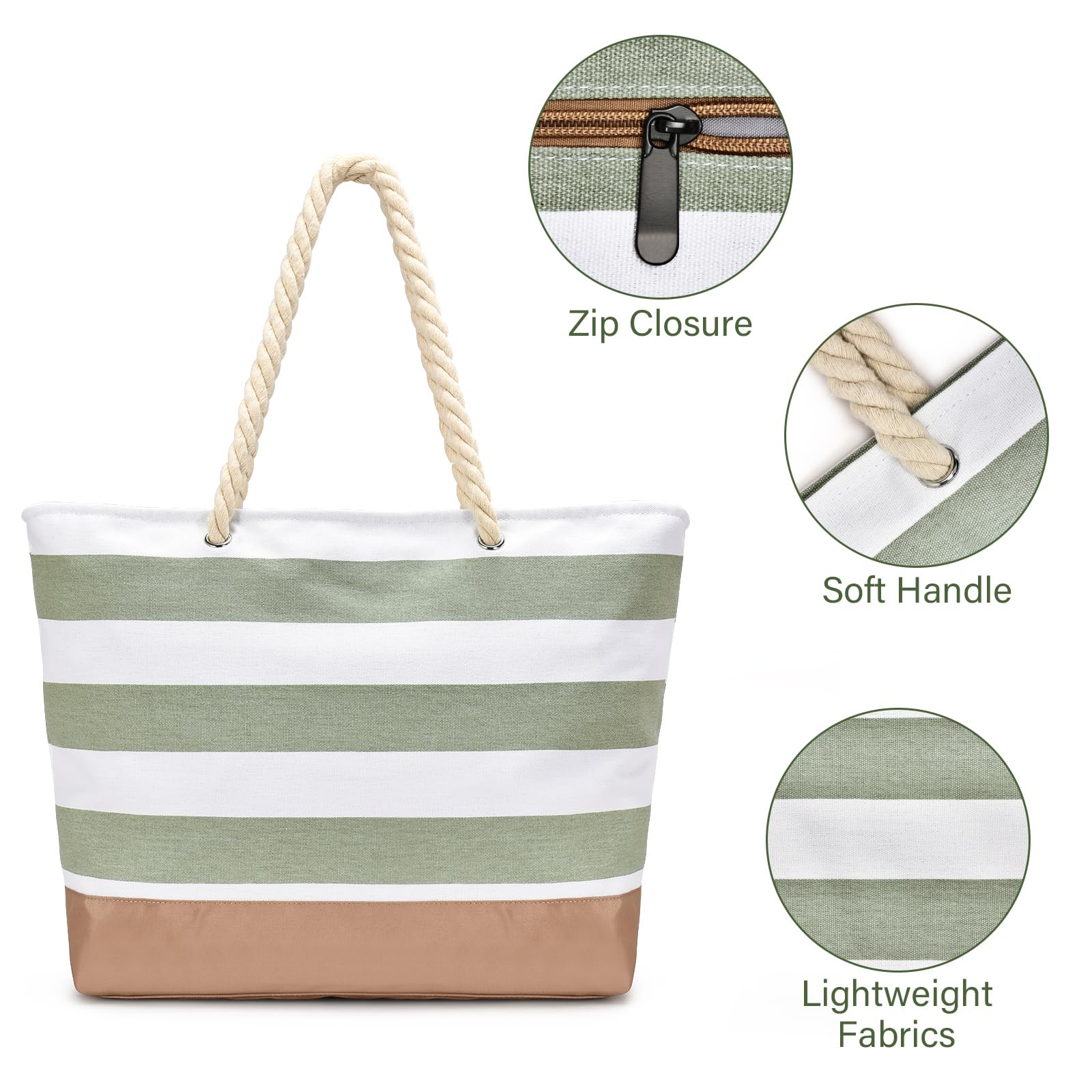 oscaurt Bolsa de playa con cremallera, bolsa grande para la compra, impermeable, bolsa de baño, bolsa de viaje, bolso de mano, bolso de hombro, regalos para mujeres