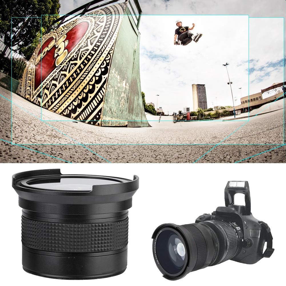 Obiettivo Grandangolare da 58 Mm 0,35X per Fotocamera Reflex DSLR Nero, Obiettivo Fisheye Compatibile con Obiettivi da 58 Mm, Obiettivo Fisheye da 58 Mm per la Maggior Parte delle Fotocamere Reflex e