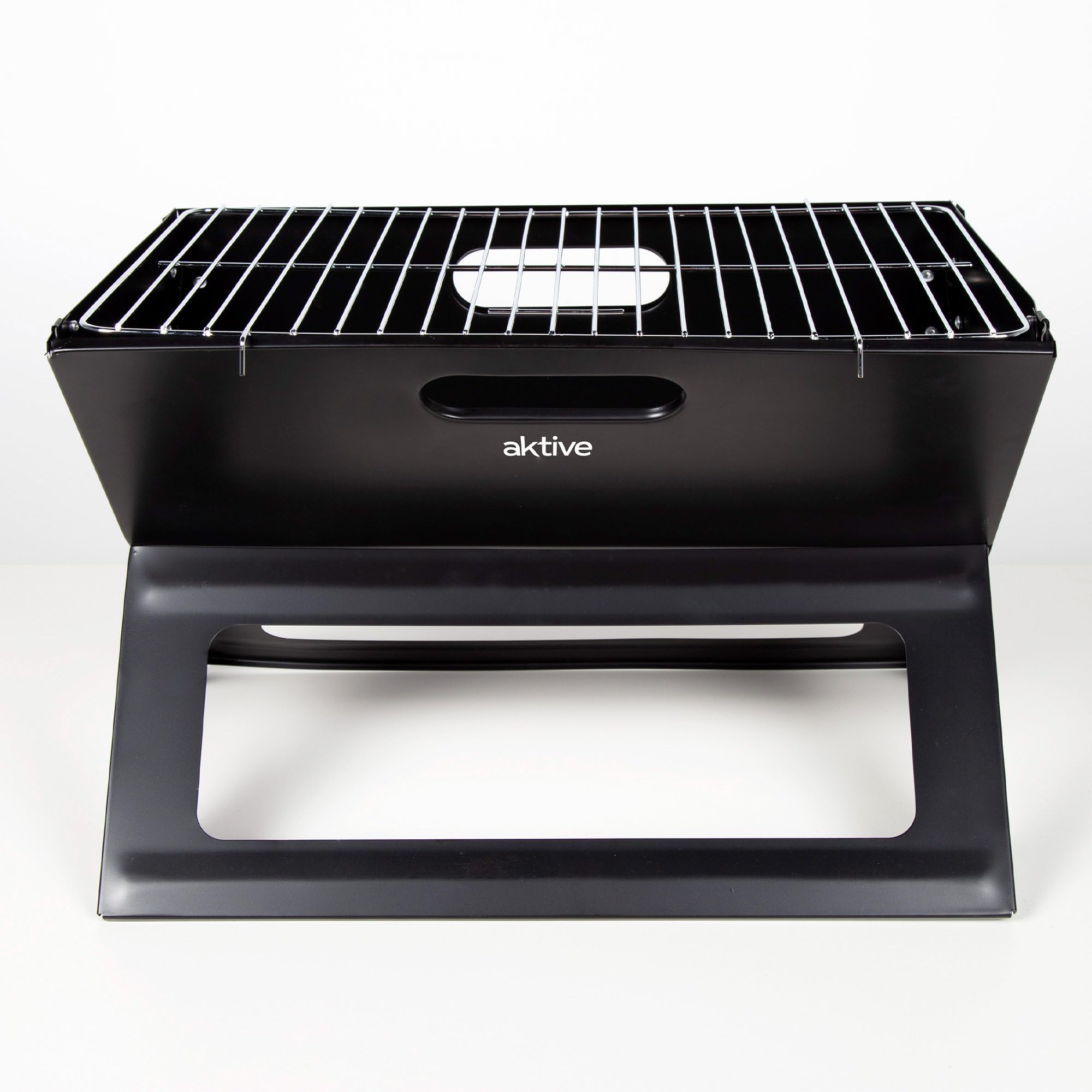 AKTIVE 63033 przenośny składany grill ze stali węglowej, czarny, prostokątny, z uchwytem do przenoszenia, wymiary 45 x 29 x 30 cm, łatwy w montażu i transporcie, grill kempingowy, taras, balkon