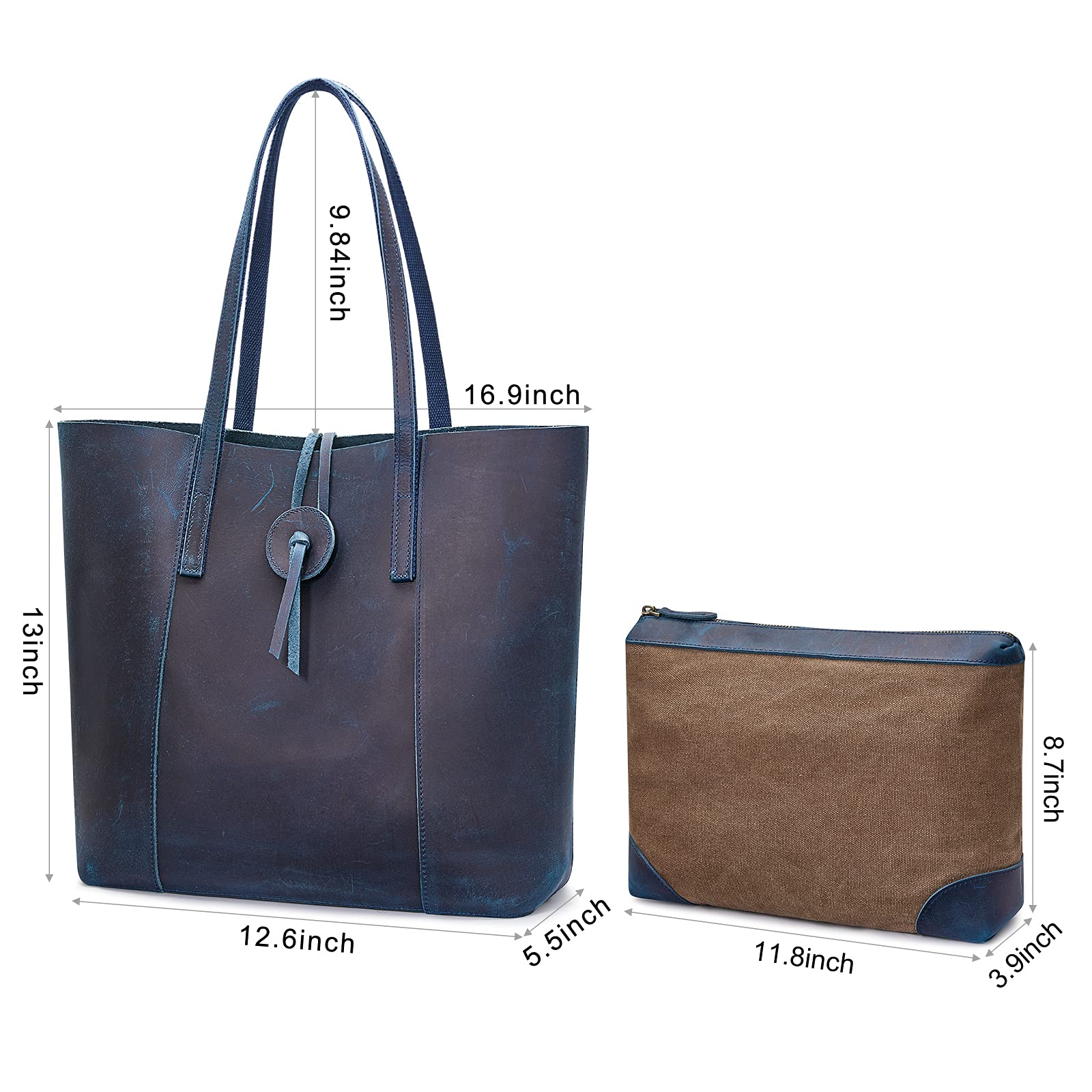 S-ZONE Vintage Genuine Leather Tote Bag for Women Large Shoulder Purse Handbag