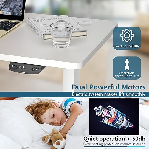 Miniatura 8 de Tangkula Escritorio eléctrico de pie con motor doble, 48 x 24 pulgadas, altura ajustable, estación de trabajo para computadora con controlador de