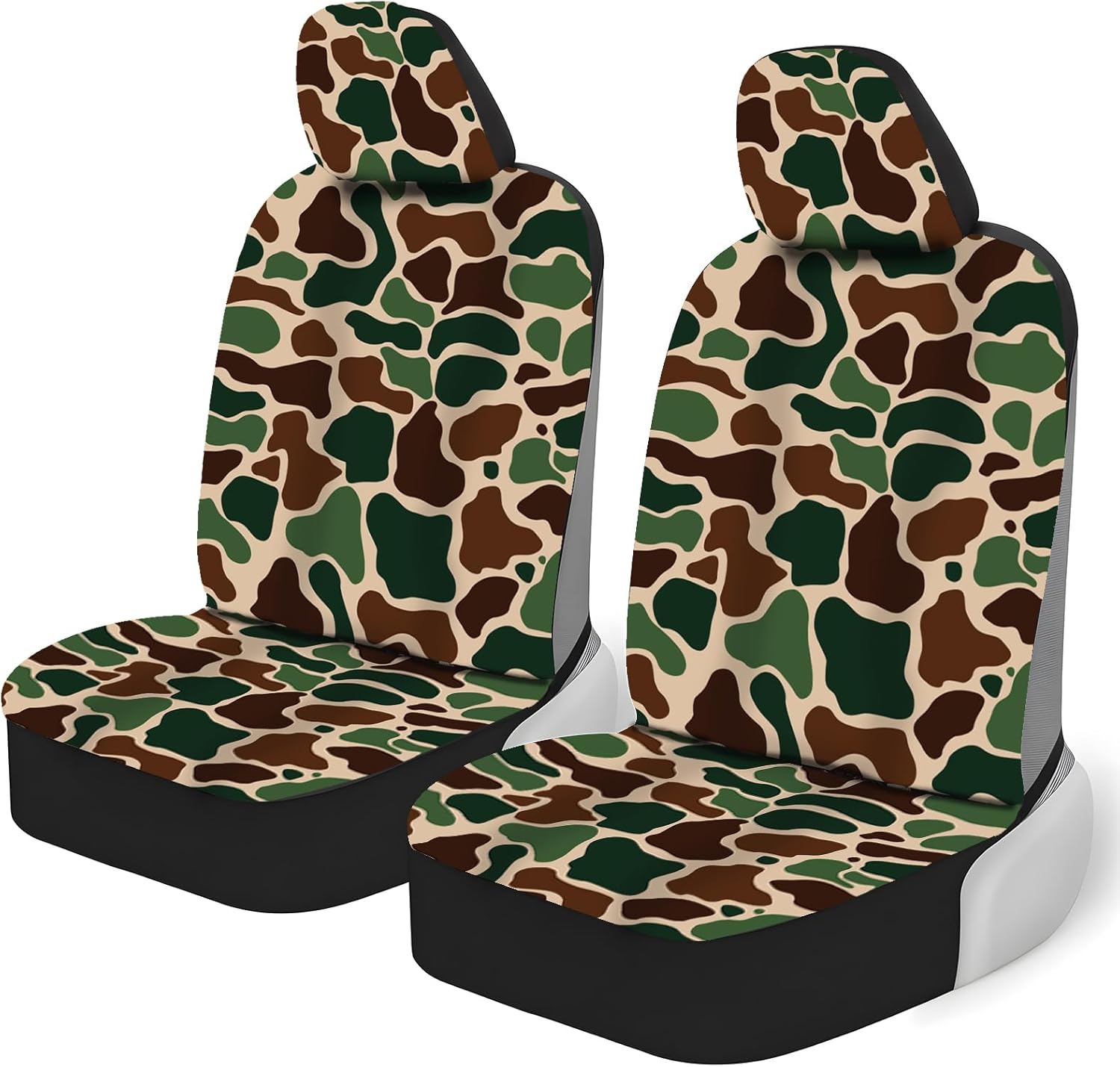 2 Packs Dark Camo Car Seat Covers with Matching Headrest Universal Fit Most Vehicles, Automotive Camo Interior Accessories Fits Most Cars, Sedans, Vans, and Trucks
